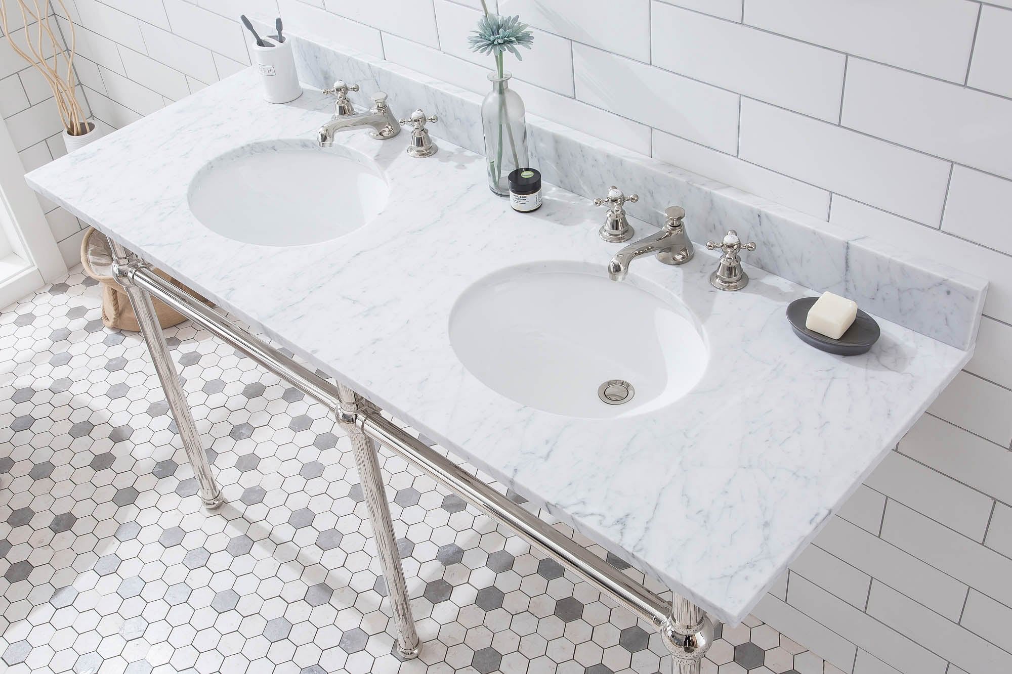 Embassy 60 Inch Wide Double Wash Stand, P-Trap, and Counter Top with Basin included in Polished Nickel (PVD) Finish