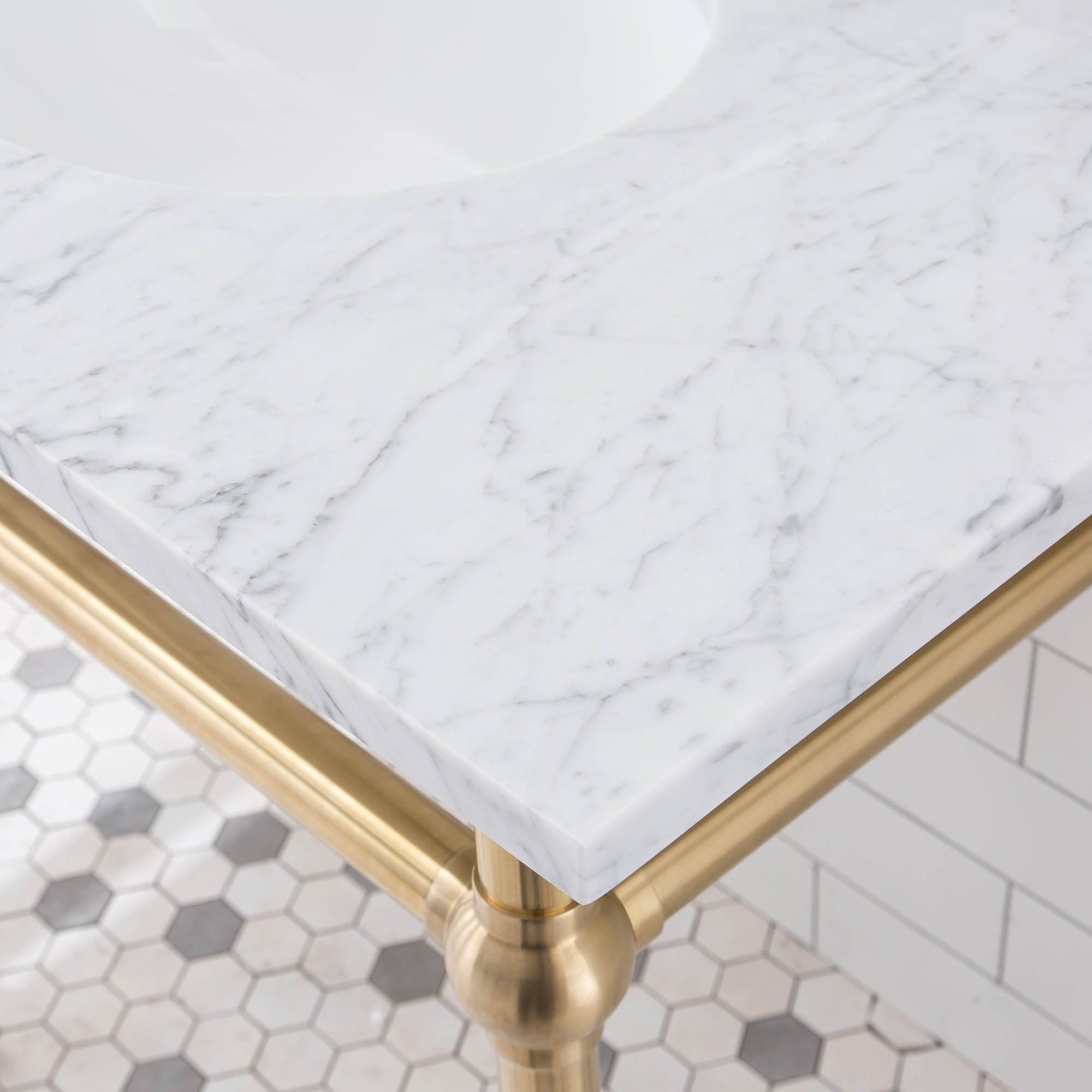 Embassy 60 Inch Wide Double Wash Stand, P-Trap, and Counter Top with Basin included in Satin Gold Finish