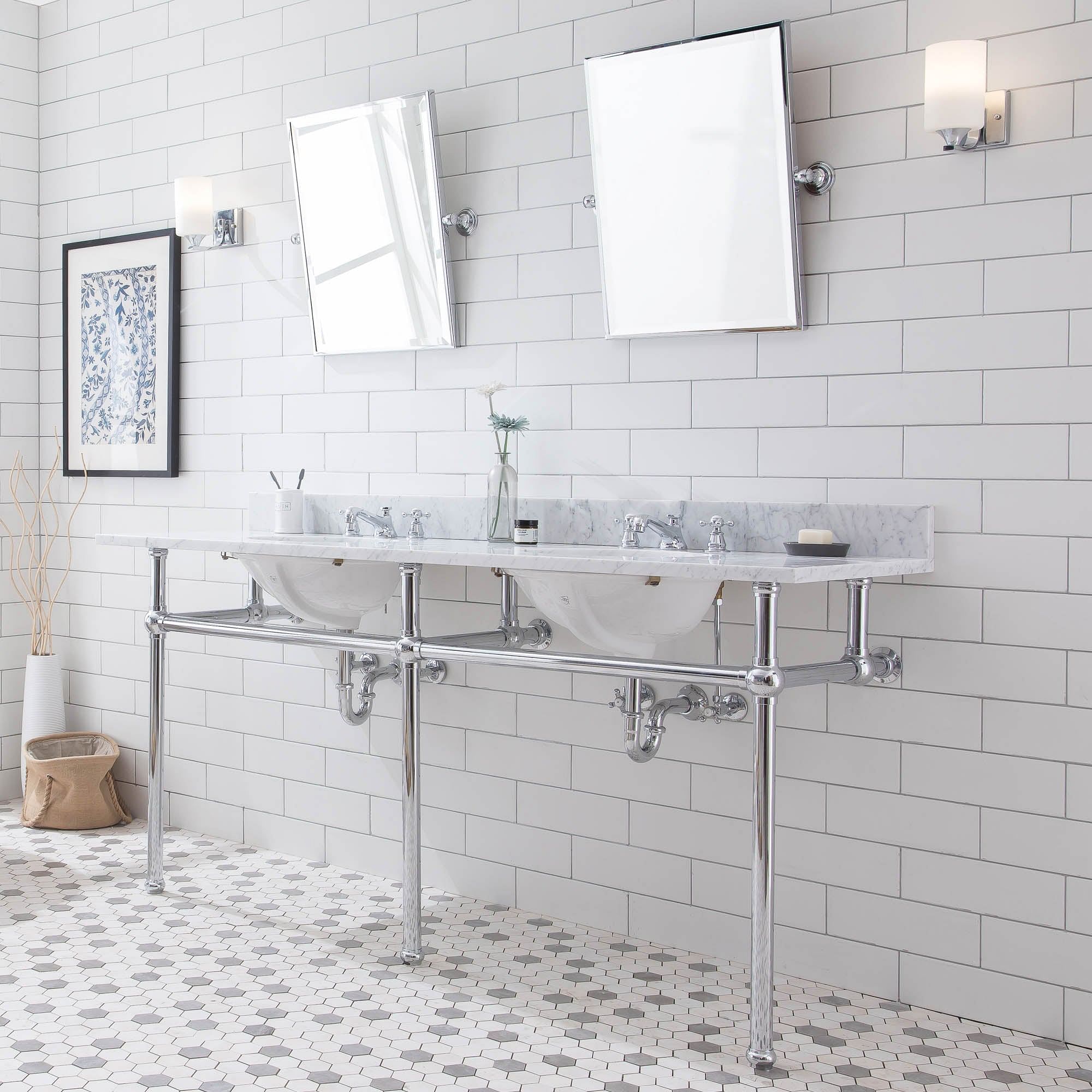Embassy 72 Inch Wide Double Wash Stand, P-Trap, and Counter Top with Basin included in Chrome Finish
