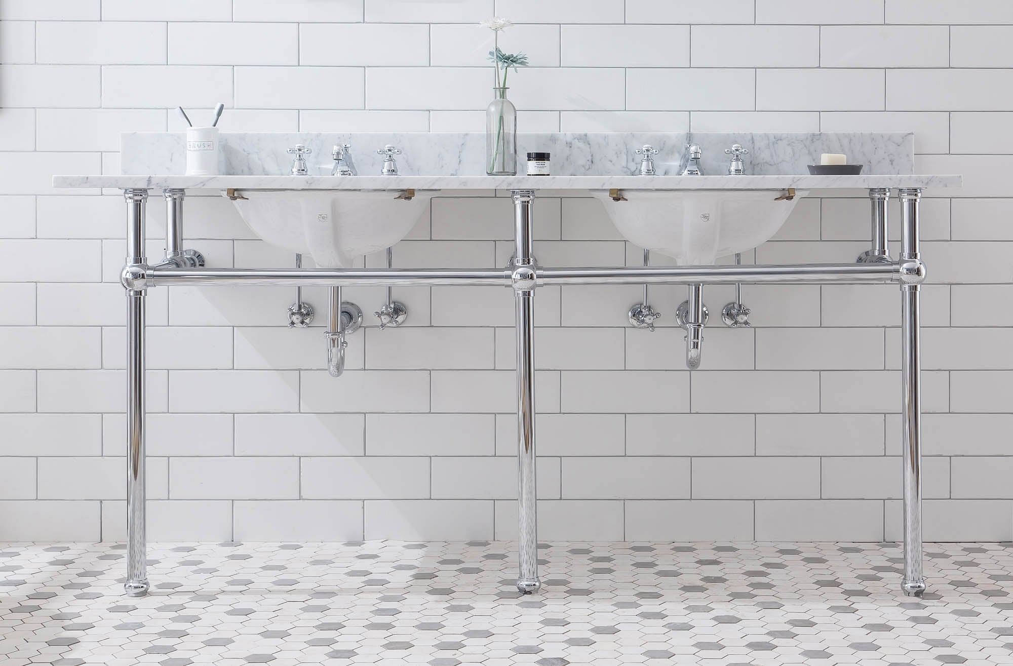 Embassy 72 Inch Wide Double Wash Stand, P-Trap, and Counter Top with Basin included in Chrome Finish