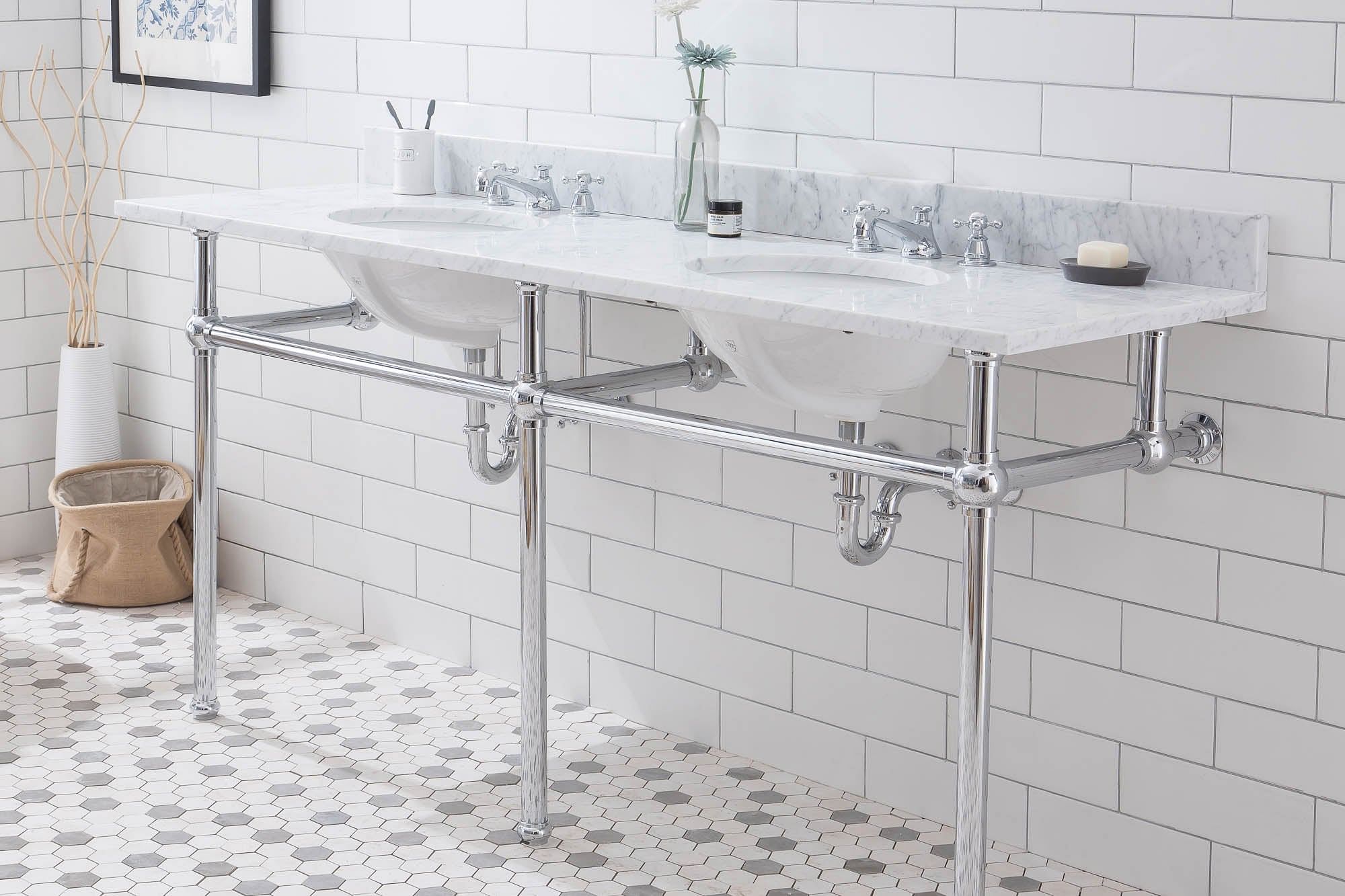 Embassy 72 Inch Wide Double Wash Stand, P-Trap, and Counter Top with Basin included in Chrome Finish