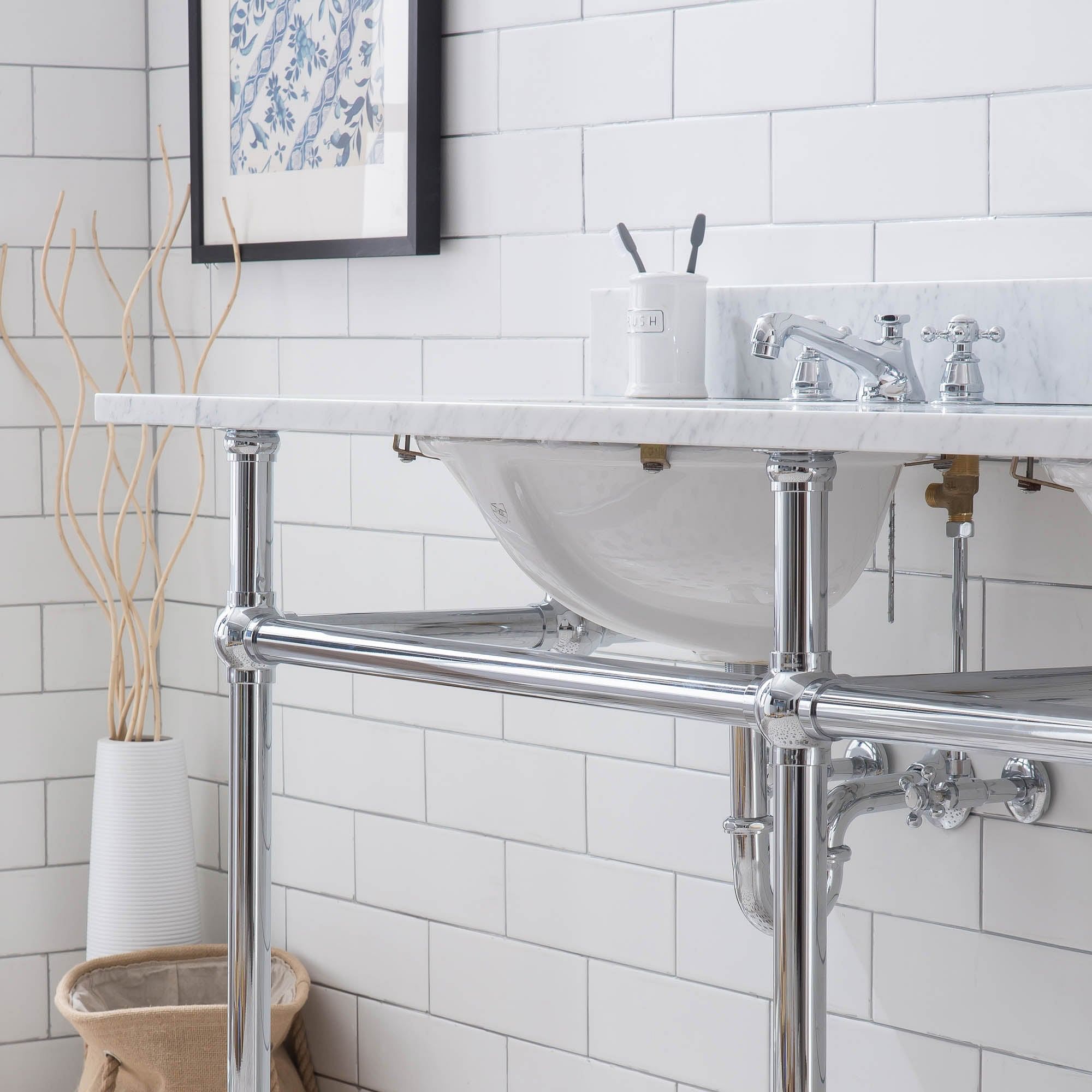 Embassy 72 Inch Wide Double Wash Stand, P-Trap, and Counter Top with Basin included in Chrome Finish