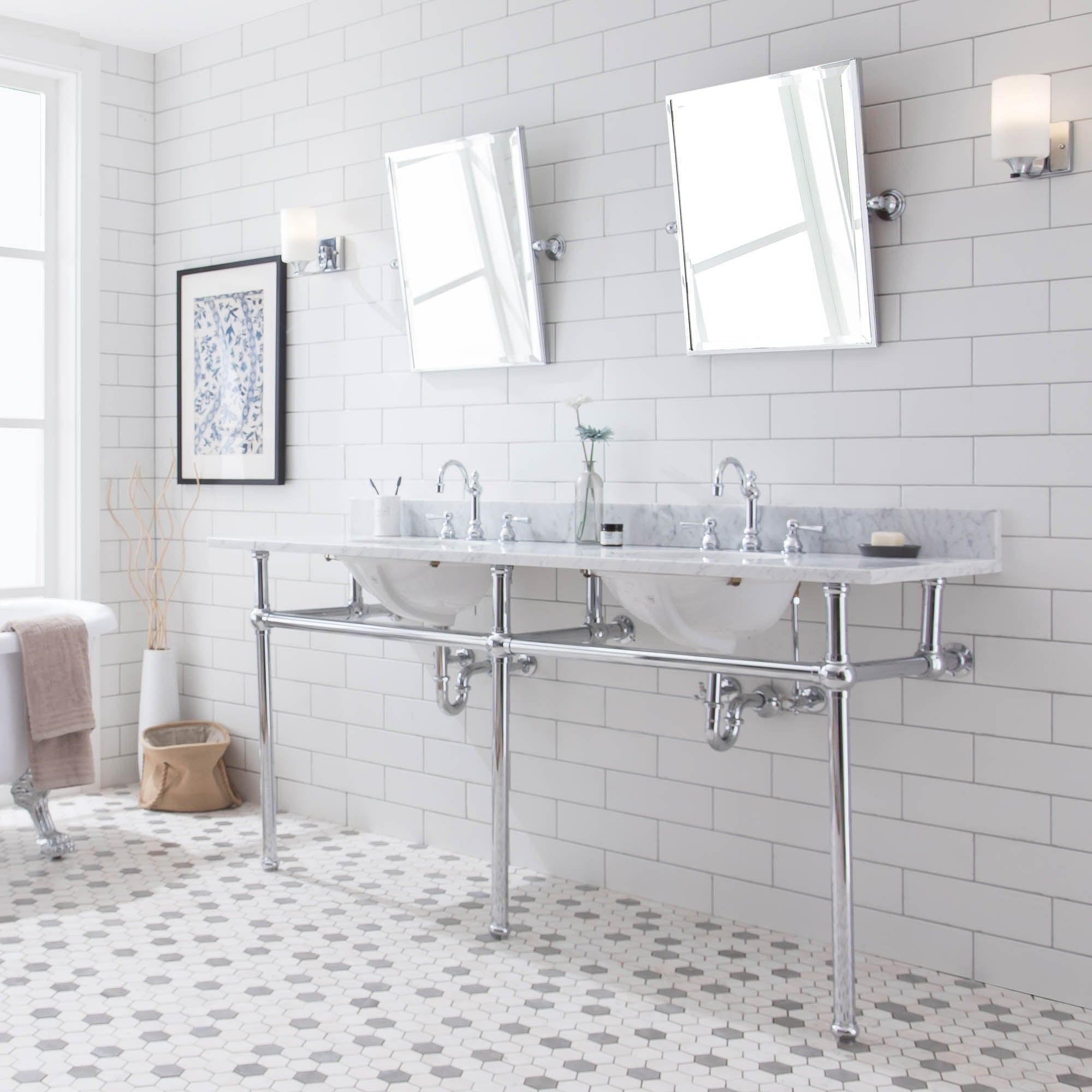 Embassy 72 Inch Wide Double Wash Stand, P-Trap, Counter Top with Basin, and F2-0012 Faucet included in Chrome Finish