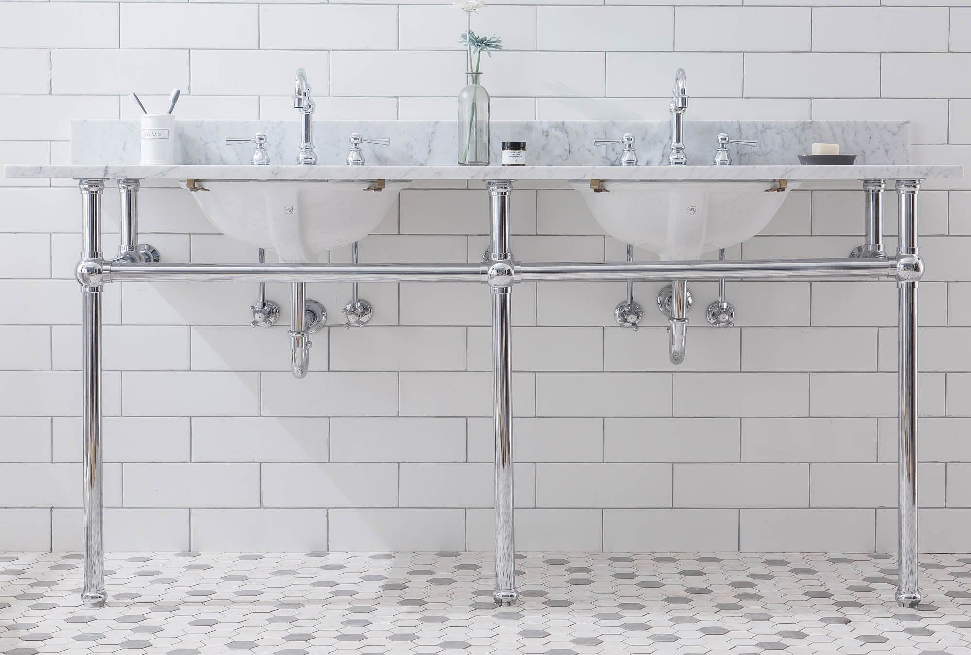 Embassy 72 Inch Wide Double Wash Stand, P-Trap, Counter Top with Basin, and F2-0012 Faucet included in Chrome Finish