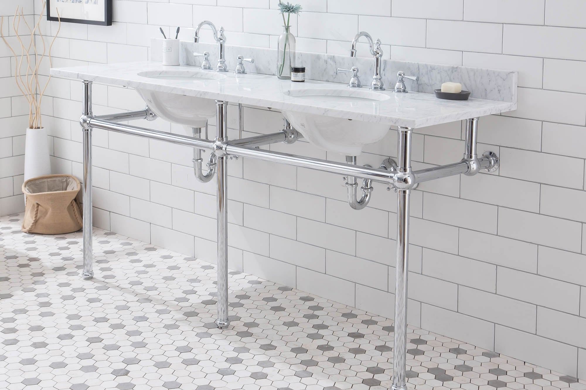 Embassy 72 Inch Wide Double Wash Stand, P-Trap, Counter Top with Basin, and F2-0012 Faucet included in Chrome Finish