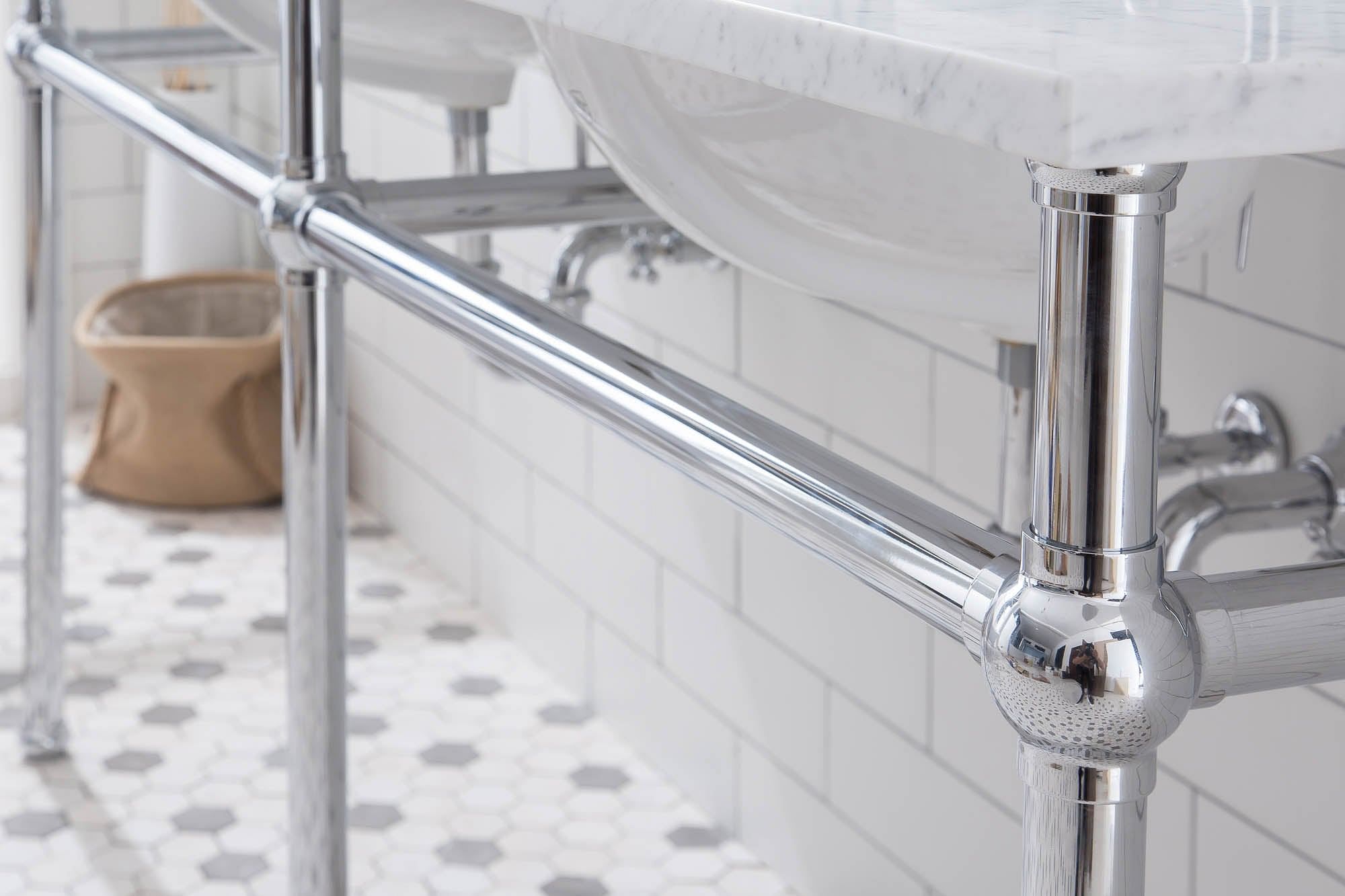 Embassy 72 Inch Wide Double Wash Stand, P-Trap, Counter Top with Basin, and F2-0012 Faucet included in Chrome Finish