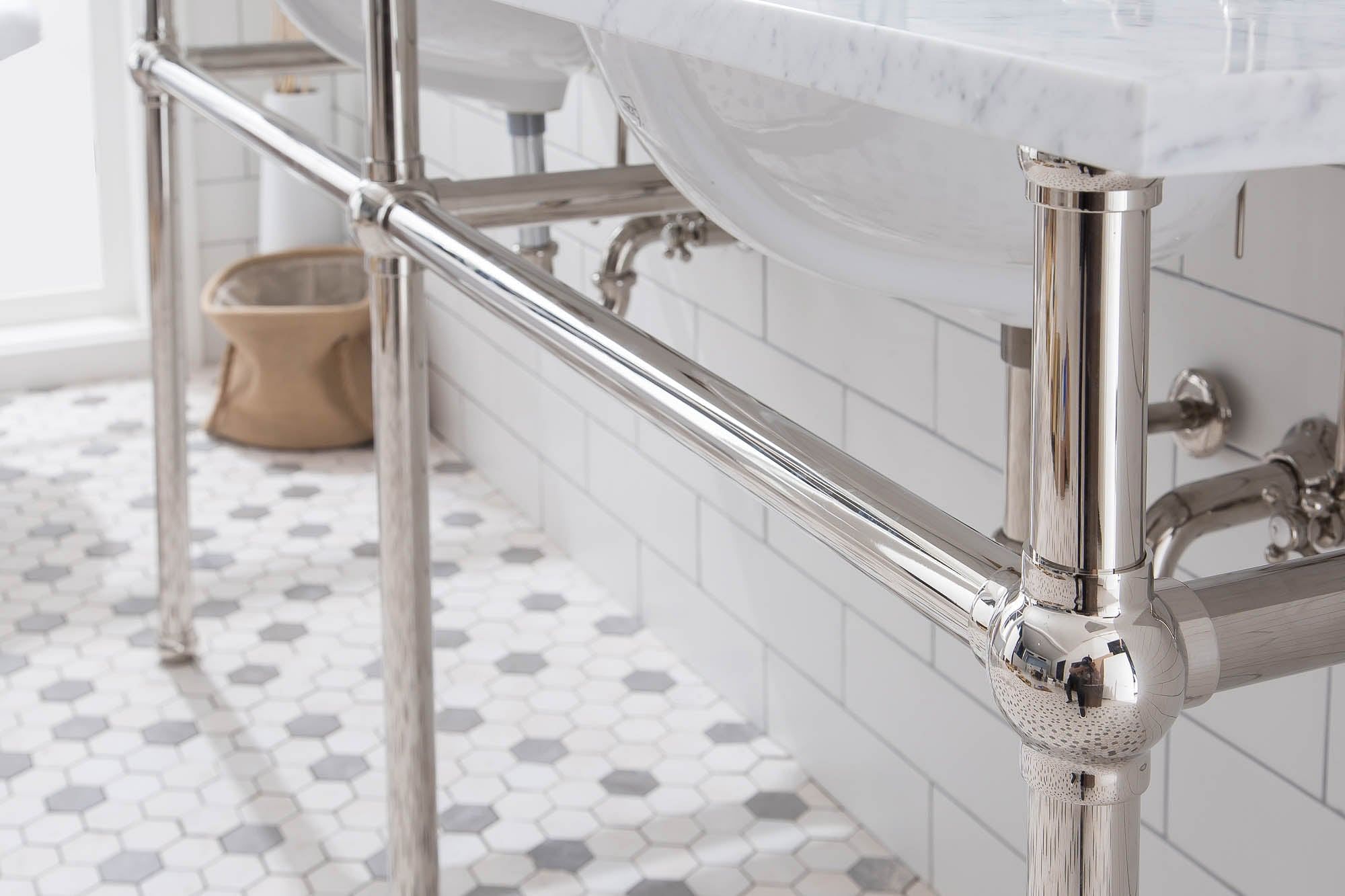 Embassy 72 Inch Wide Double Wash Stand, P-Trap, and Counter Top with Basin included in Polished Nickel (PVD) Finish