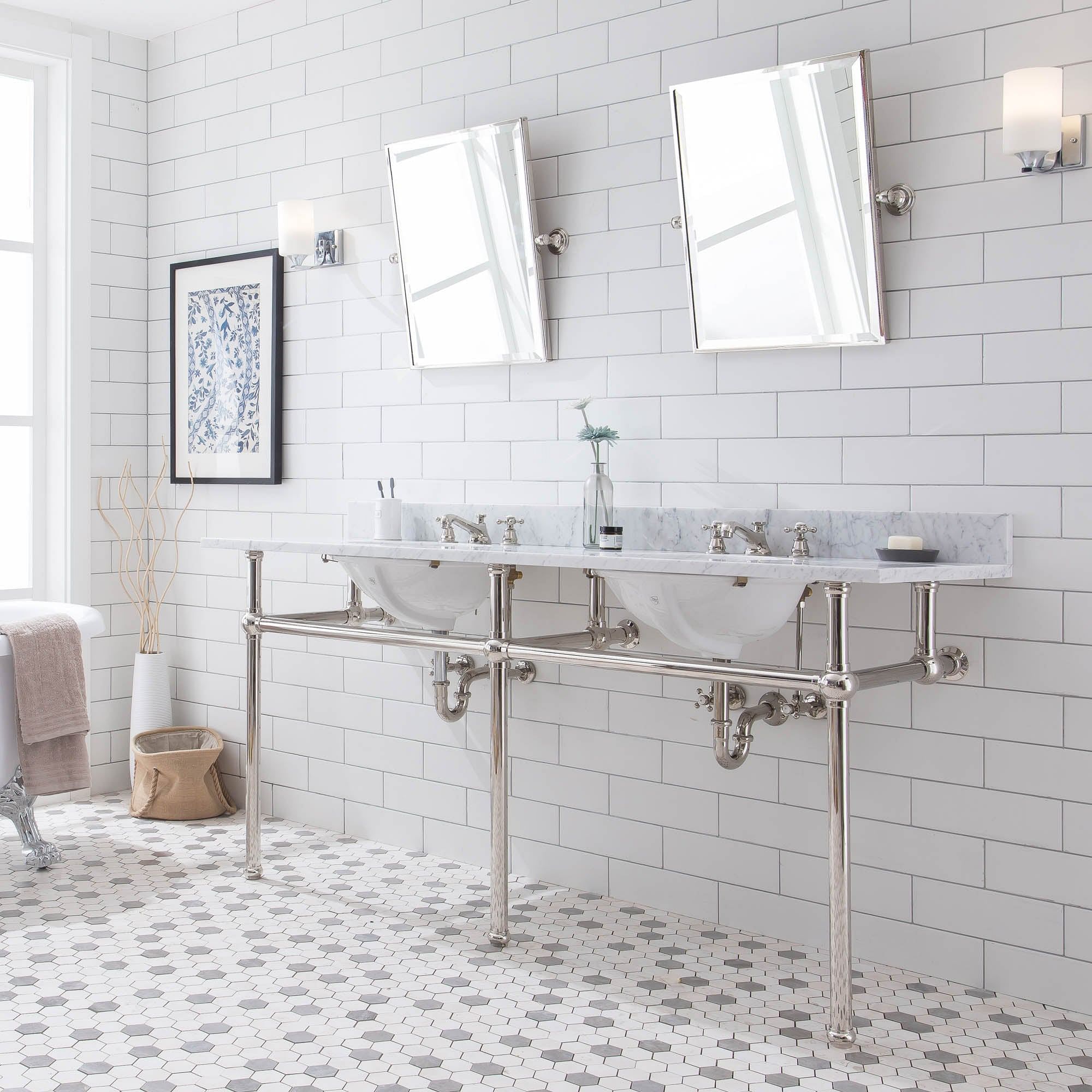 Embassy 72 Inch Wide Double Wash Stand, P-Trap, and Counter Top with Basin included in Polished Nickel (PVD) Finish