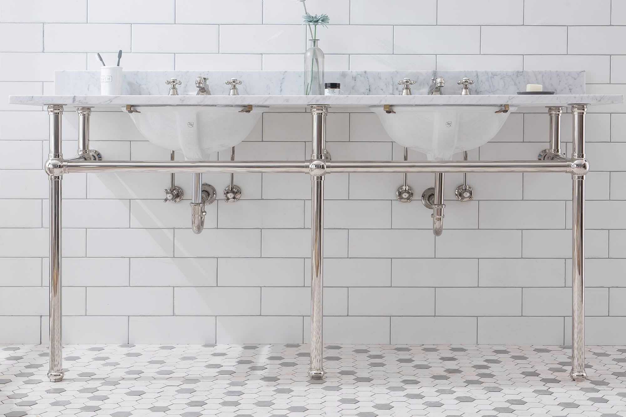 Embassy 72 Inch Wide Double Wash Stand, P-Trap, and Counter Top with Basin included in Polished Nickel (PVD) Finish