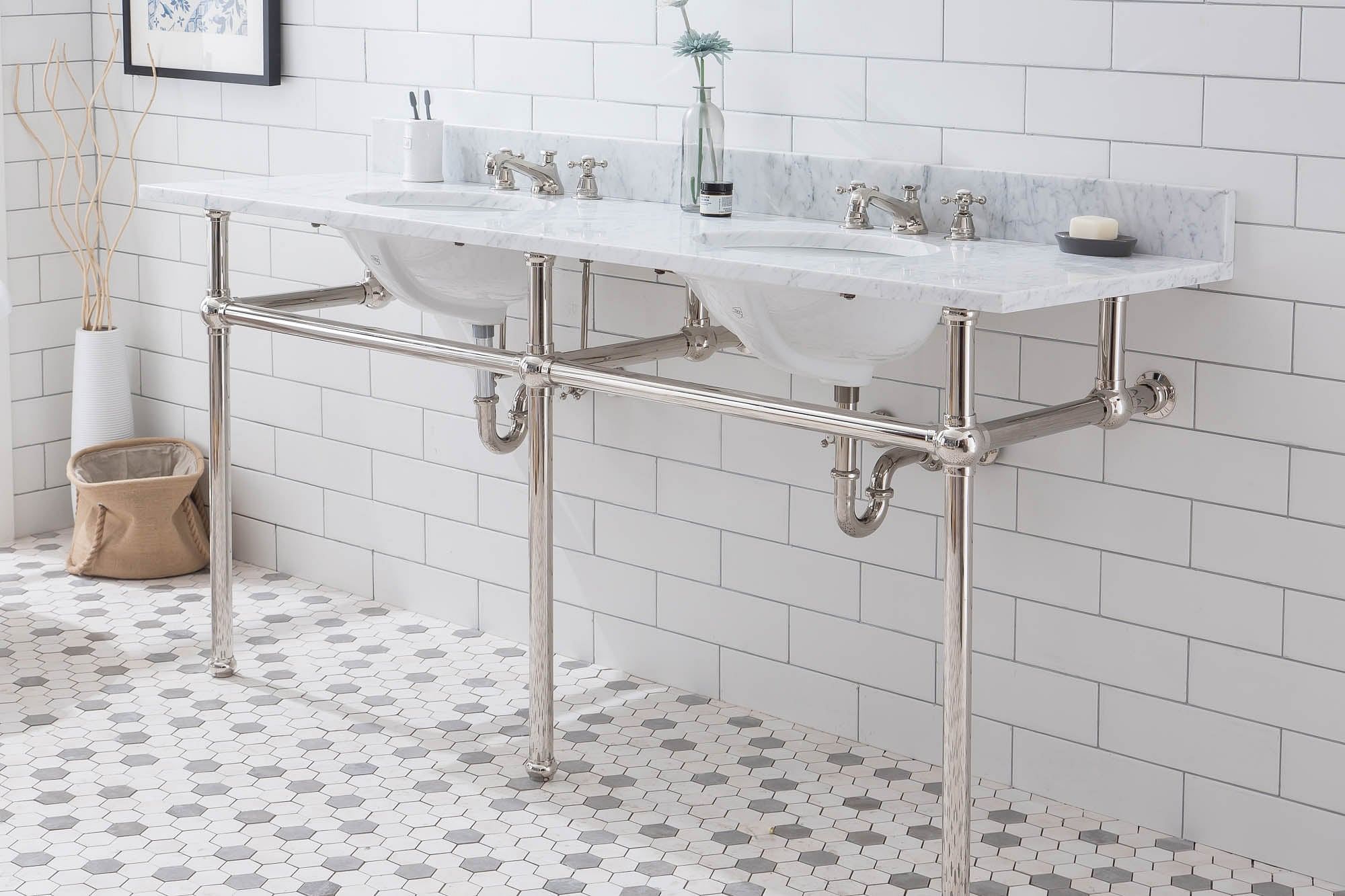 Embassy 72 Inch Wide Double Wash Stand, P-Trap, and Counter Top with Basin included in Polished Nickel (PVD) Finish