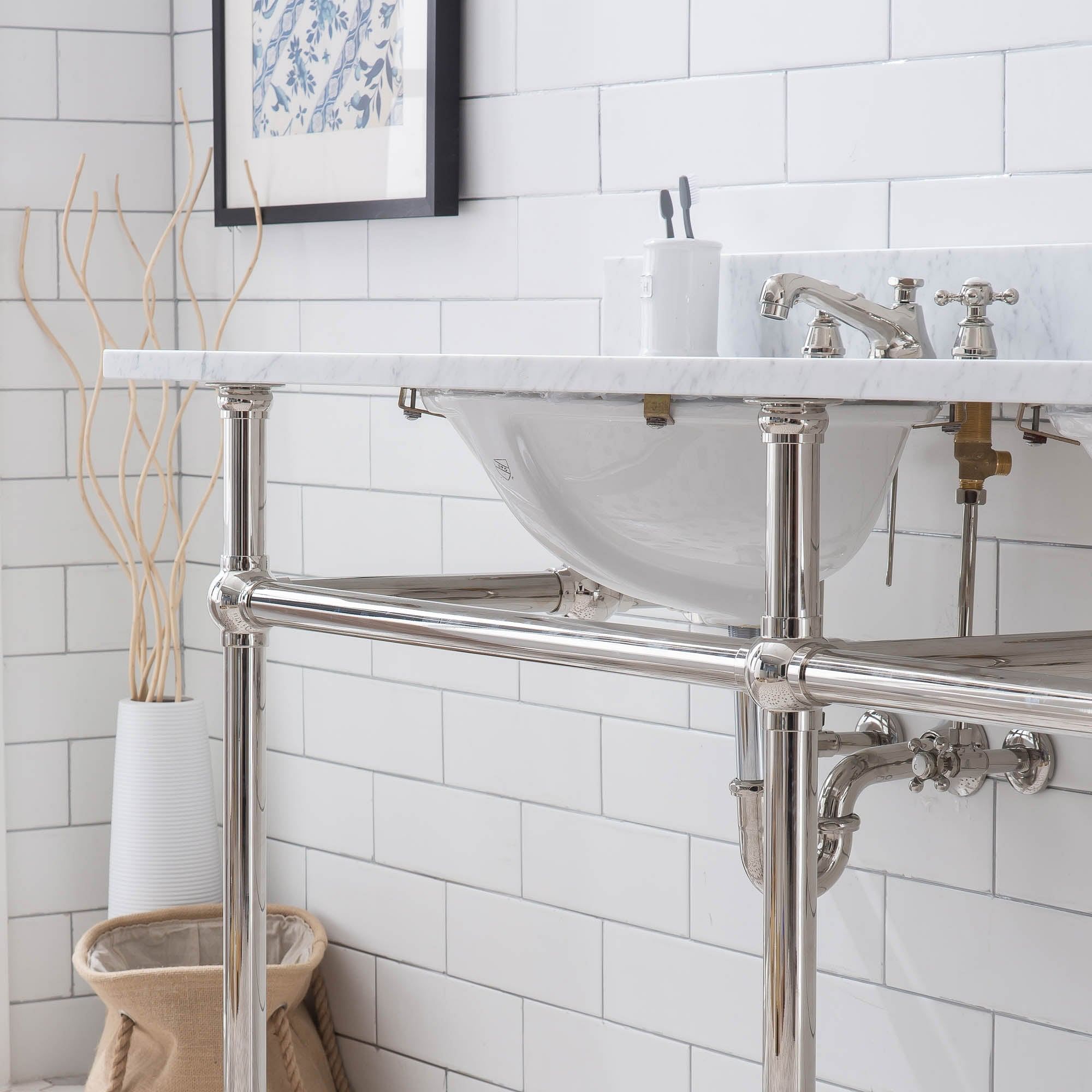 Embassy 72 Inch Wide Double Wash Stand, P-Trap, and Counter Top with Basin included in Polished Nickel (PVD) Finish