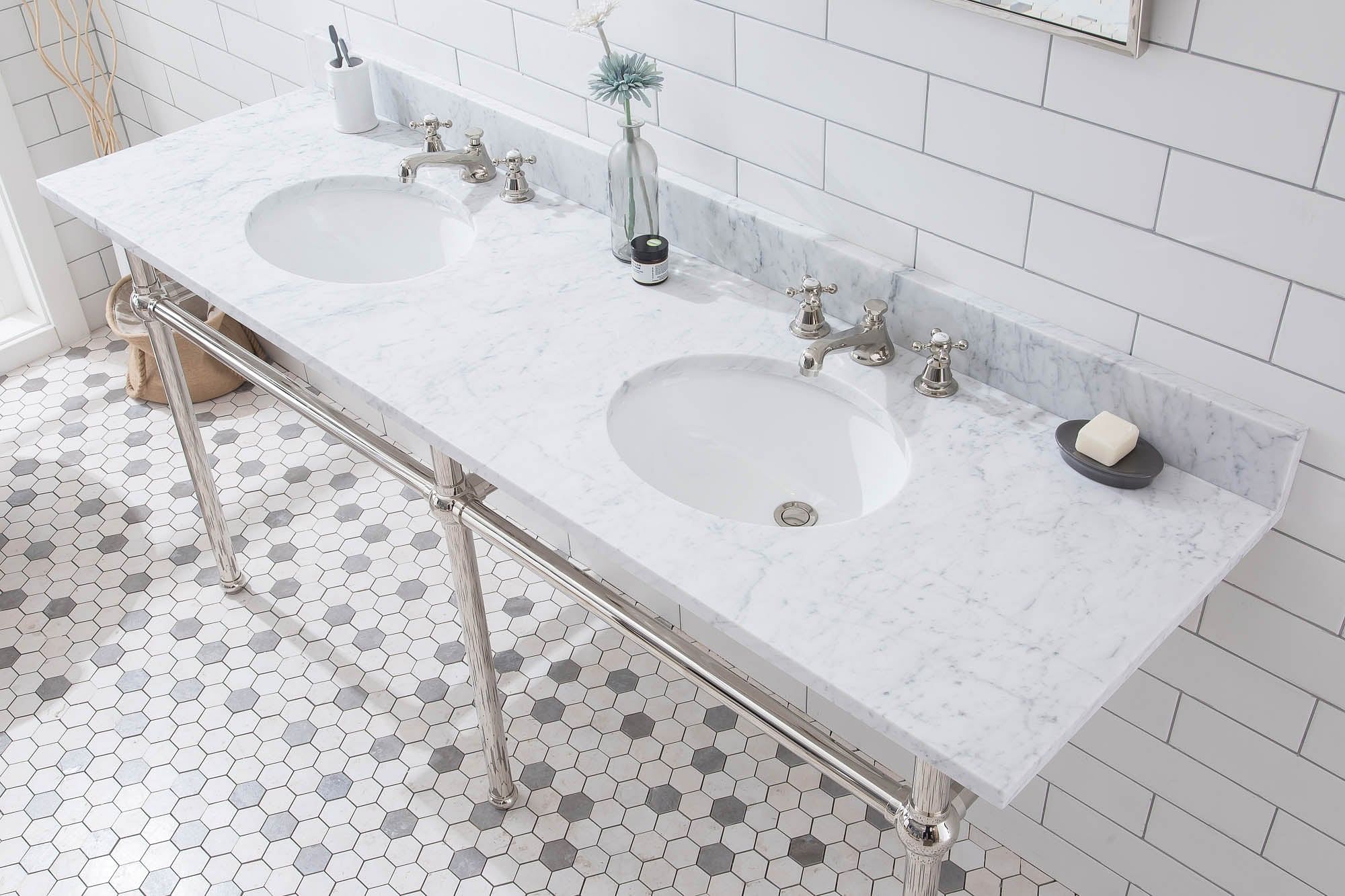 Embassy 72 Inch Wide Double Wash Stand, P-Trap, and Counter Top with Basin included in Polished Nickel (PVD) Finish