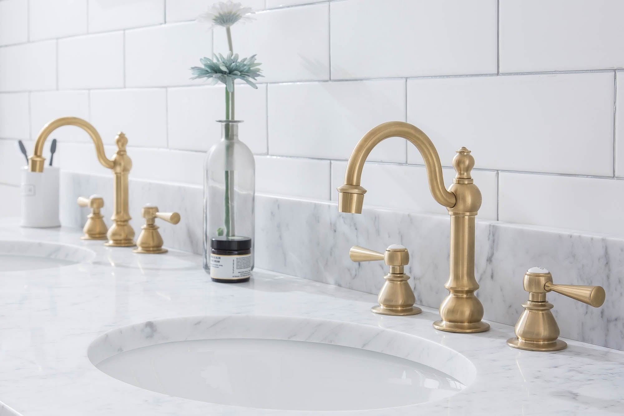 Embassy 72 Inch Wide Double Wash Stand, P-Trap, and Counter Top with Basin included in Satin Gold Finish