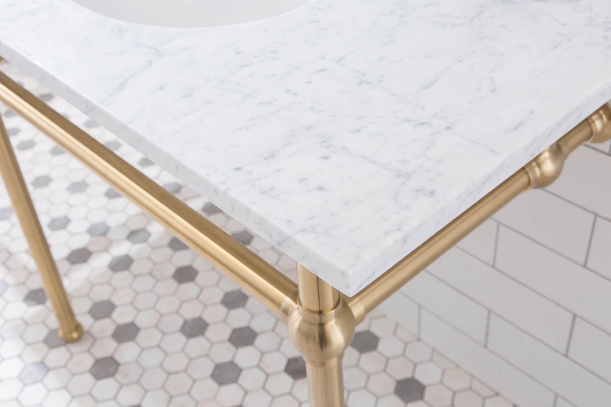 Embassy 72 Inch Wide Double Wash Stand, P-Trap, and Counter Top with Basin included in Satin Gold Finish