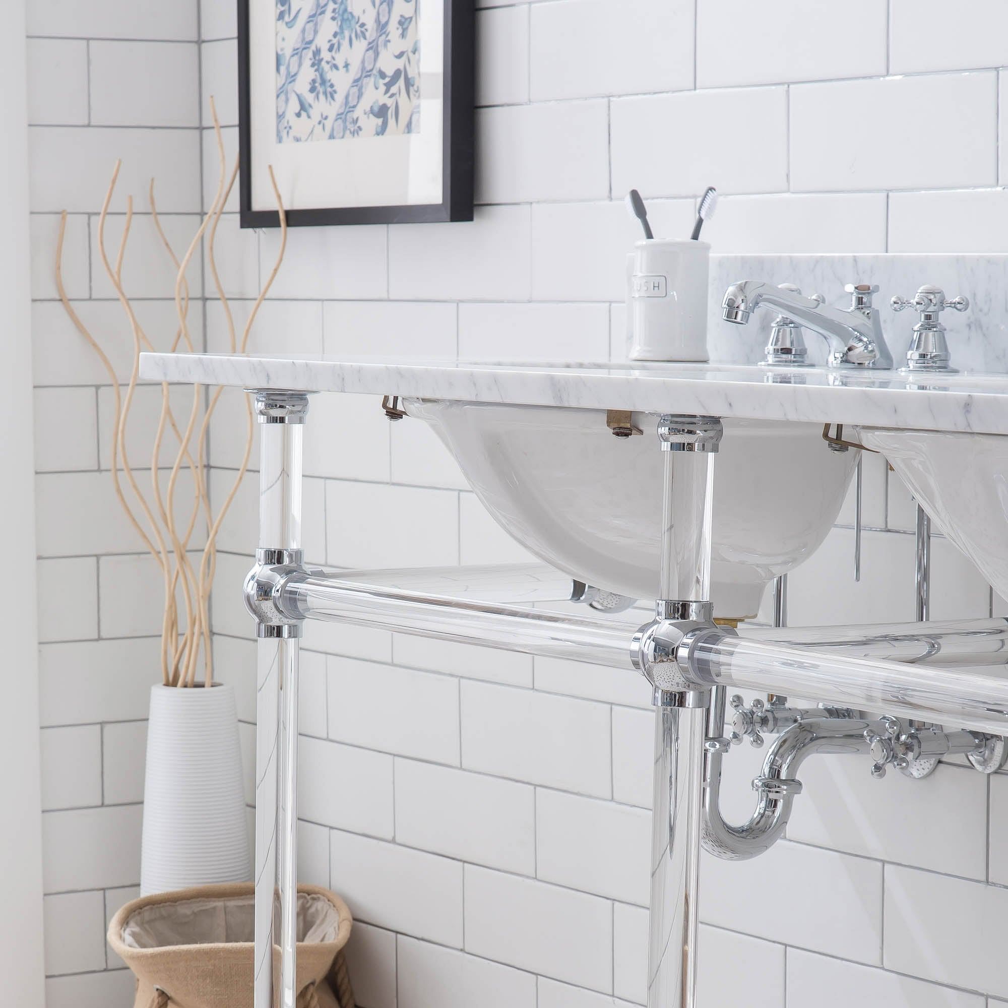 Empire 60 Inch Wide Double Wash Stand, P-Trap, and Counter Top with Basin included in Chrome Finish