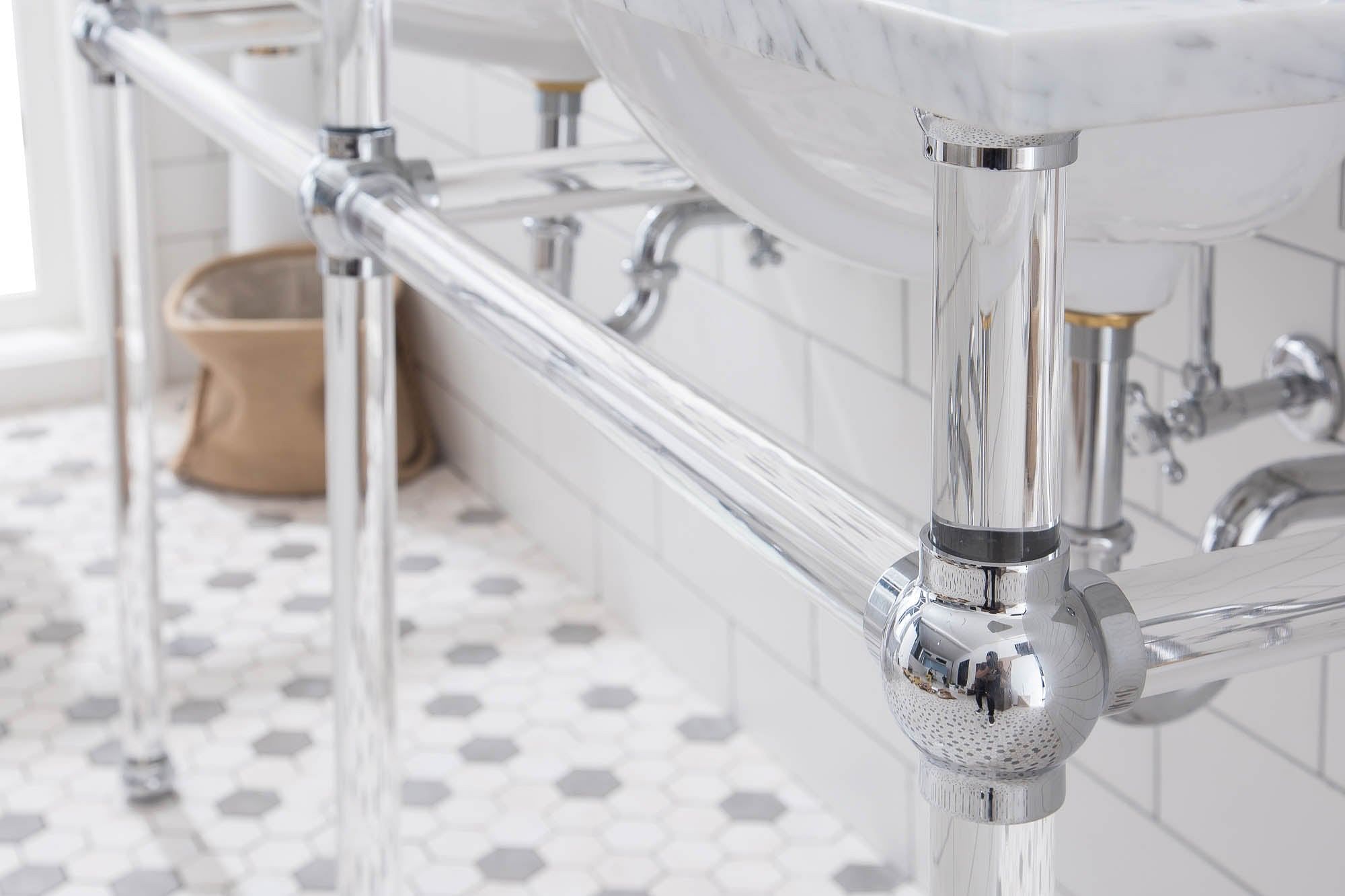 Empire 60 Inch Wide Double Wash Stand, P-Trap, Counter Top with Basin, Faucet and Mirror included in Chrome Finish