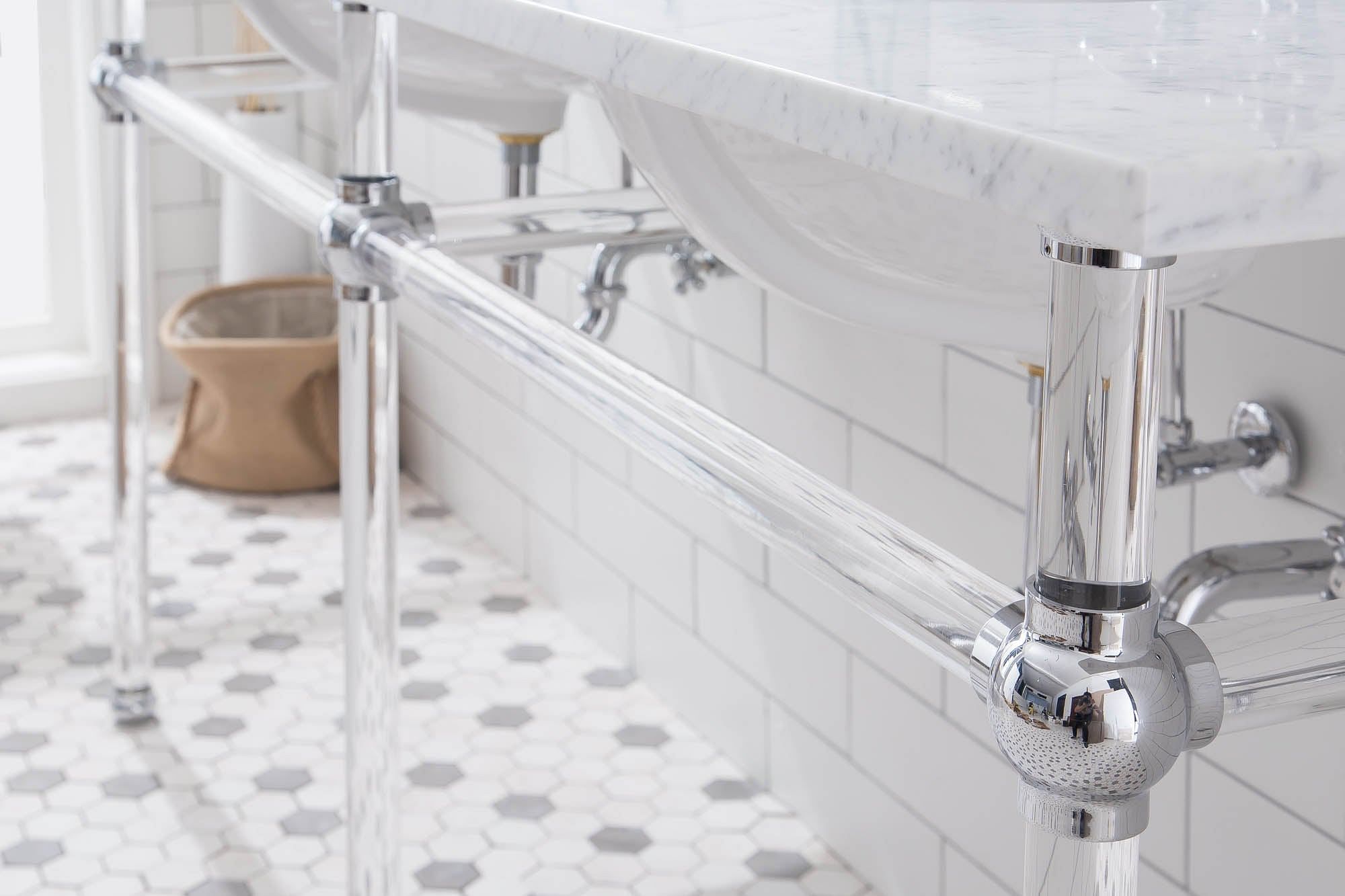 Empire 72 Inch Wide Double Wash Stand, P-Trap, Counter Top with Basin, Faucet and Mirror included in Chrome Finish