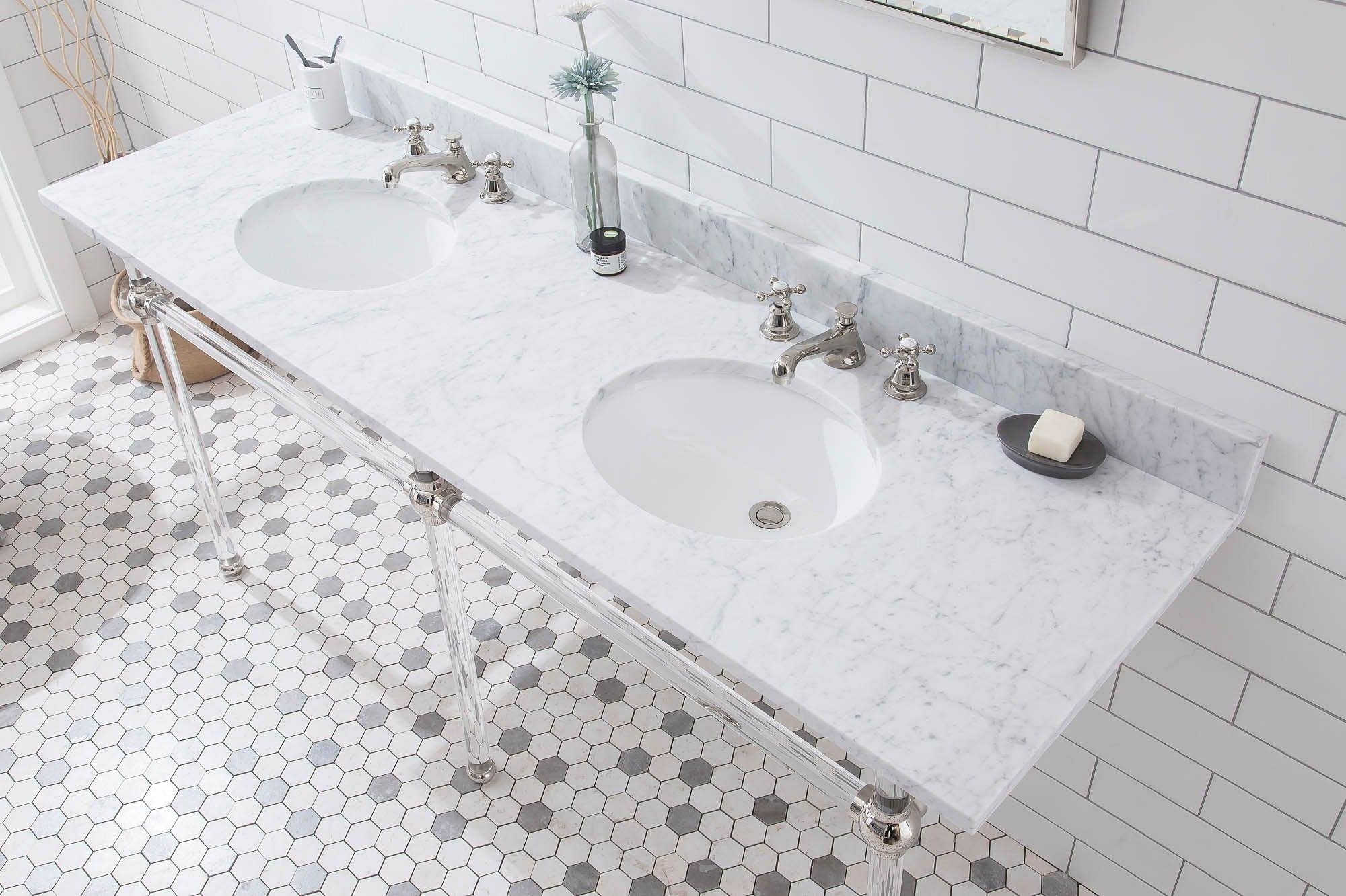 Empire 72 Inch Wide Double Wash Stand, P-Trap, Counter Top with Basin, Faucet and Mirror included in Polished Nickel (PVD) Finish