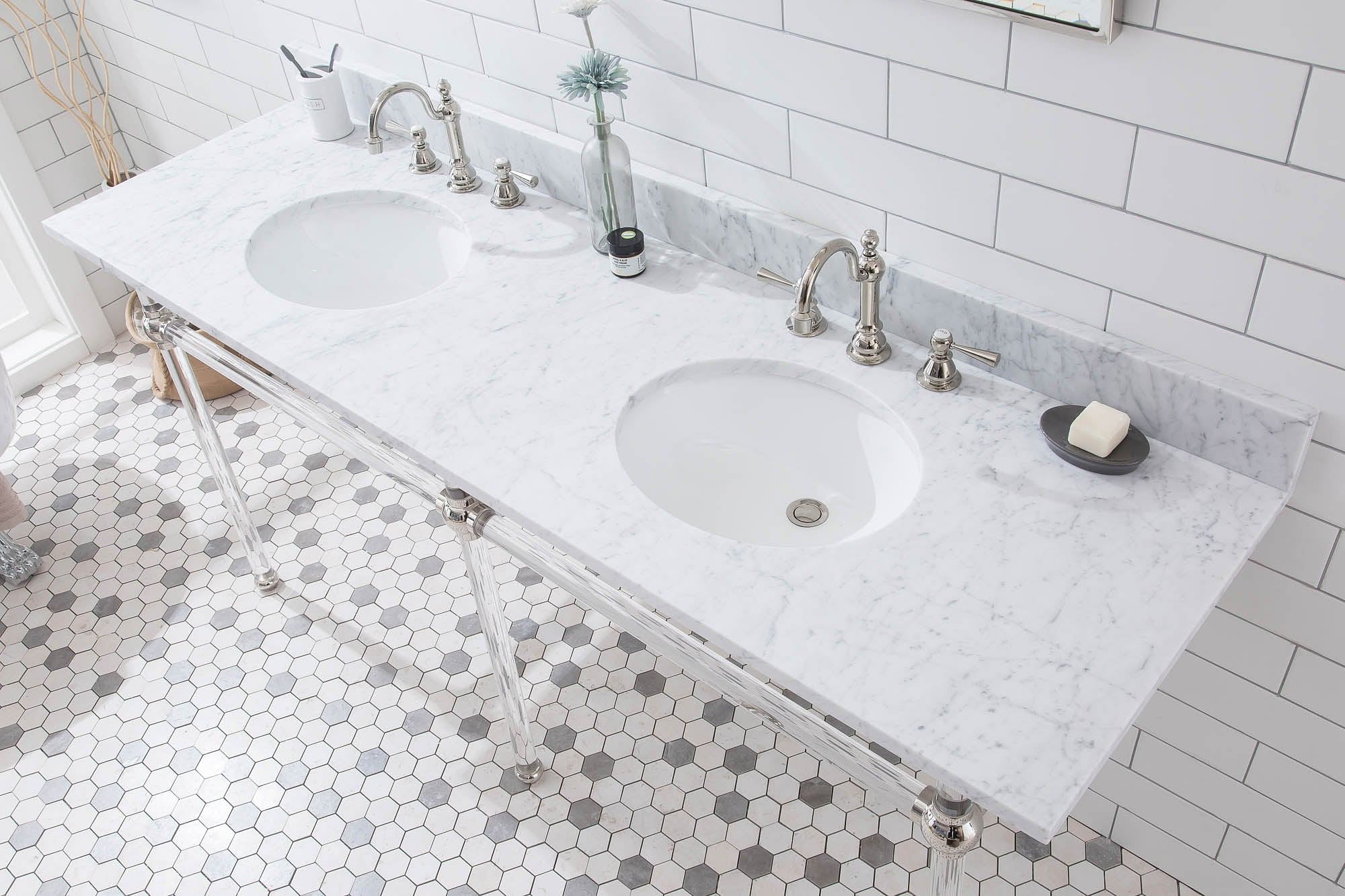 Empire 72 Inch Wide Double Wash Stand, P-Trap, Counter Top with Basin, and Faucet included in Polished Nickel (PVD) Finish