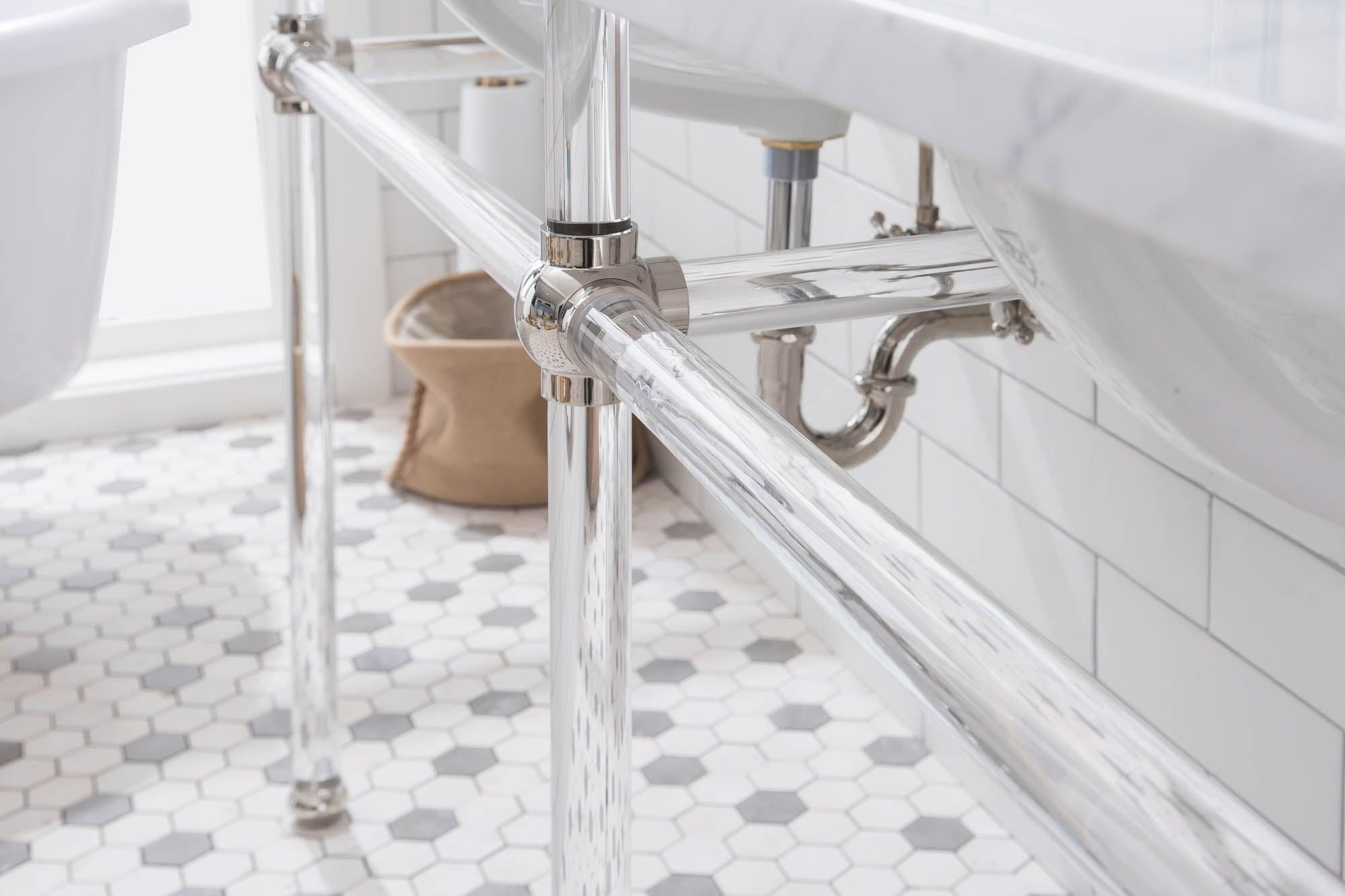 Empire 72 Inch Wide Double Wash Stand, P-Trap, Counter Top with Basin, and Faucet included in Polished Nickel (PVD) Finish