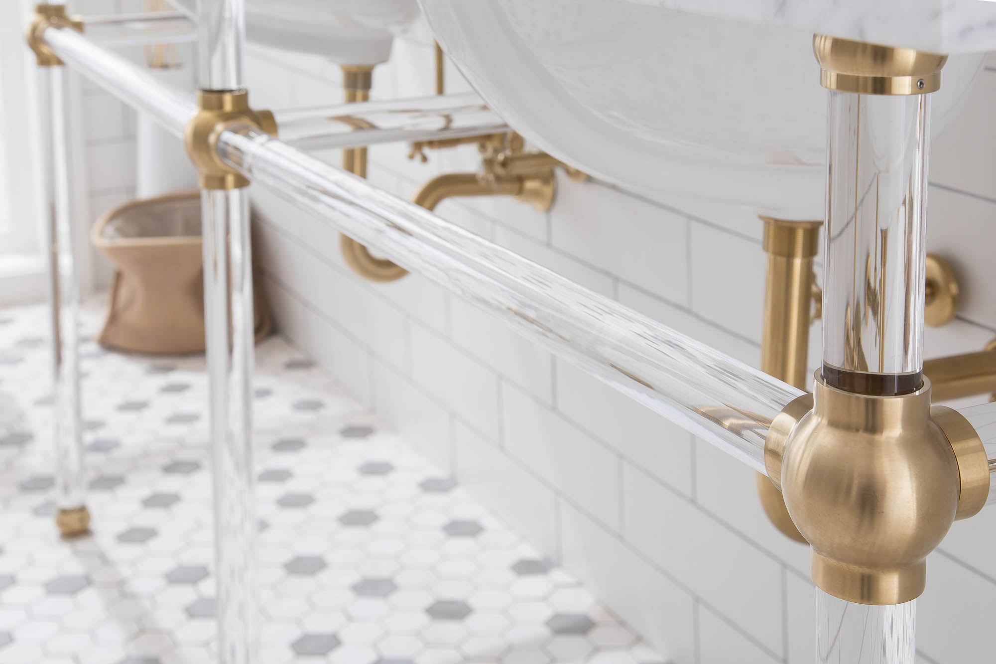 Empire 72 Inch Wide Double Wash Stand, P-Trap, Counter Top with Basin, Faucet and Mirror included in Satin Gold Finish