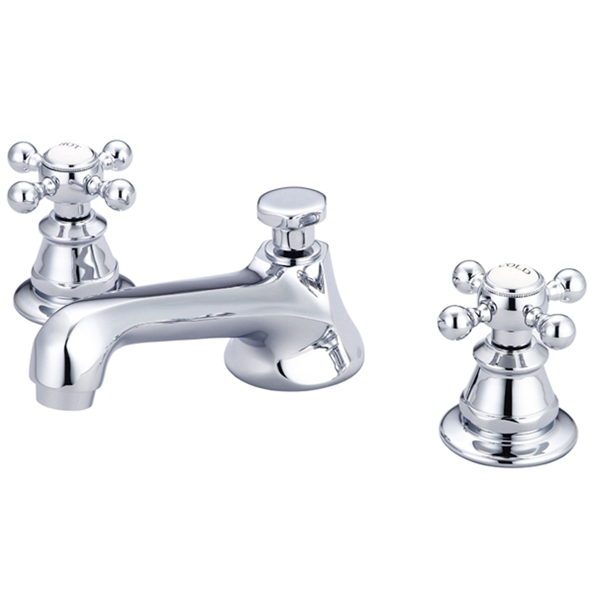 American 20th Century Classic Widespread Lavatory Faucets With Pop-Up Drain in Chrome Finish With Metal Cross Handles