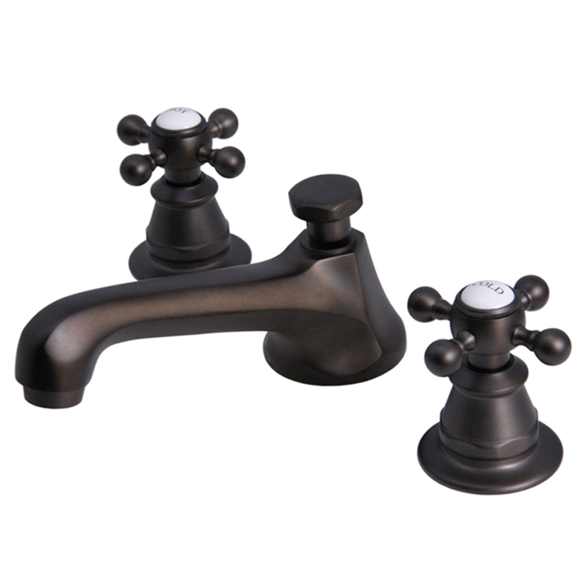 American 20th Century Classic Widespread Lavatory Faucets With Pop-Up Drain in Oil-rubbed Bronze Finish Finish With Metal Cross Handles, Hot And Cold Labels Included