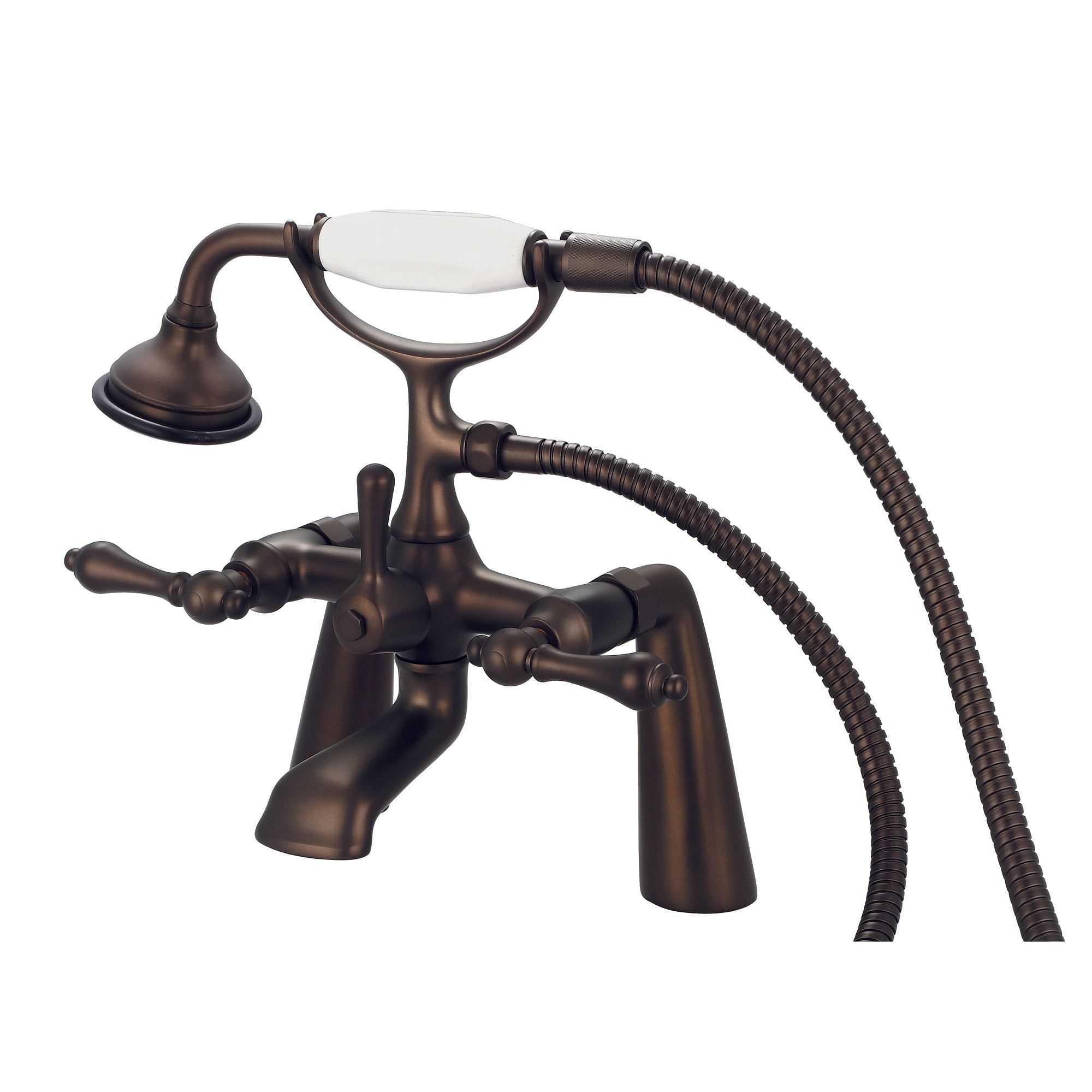 Vintage Classic 7 Inch Spread Deck Mount Tub Faucet With Handheld Shower in Oil-rubbed Bronze Finish Finish With Metal Lever Handles Without Labels
