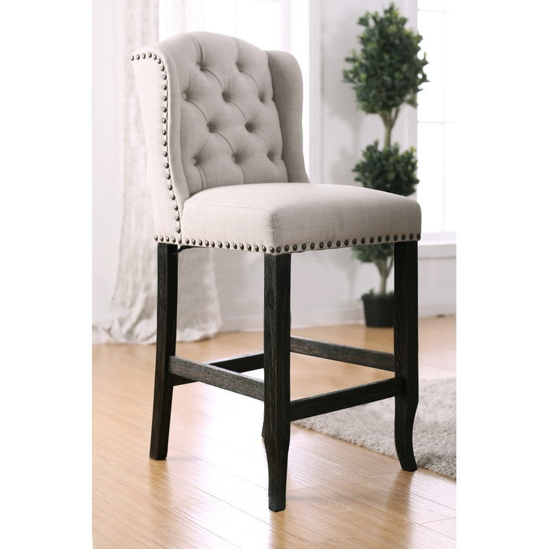 Lubbers Rustic Button Tufted Bar Chairs in Antique Black (Set of 2)