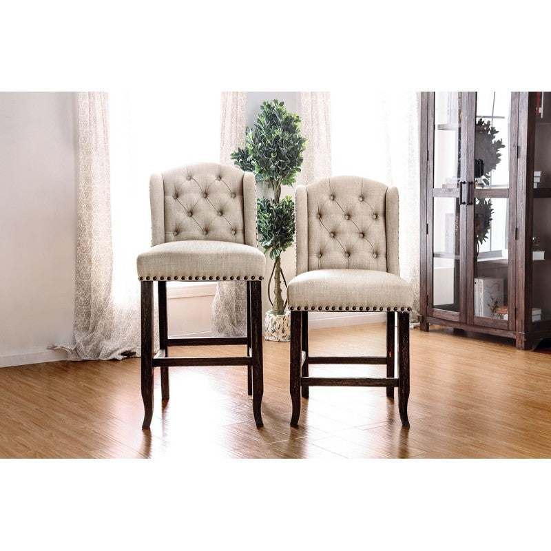Lubbers Rustic Button Tufted Bar Chairs in Antique Black (Set of 2)