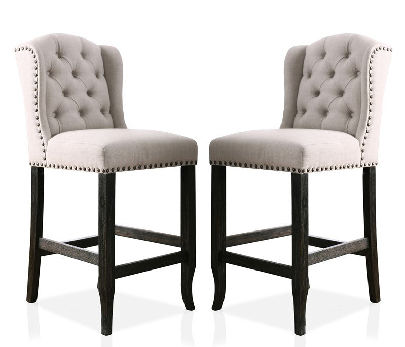 Lubbers Rustic Button Tufted Bar Chairs in Antique Black (Set of 2)