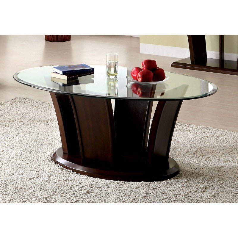 Jillyn Contemporary Glass Top Coffee Table in Dark Cherry