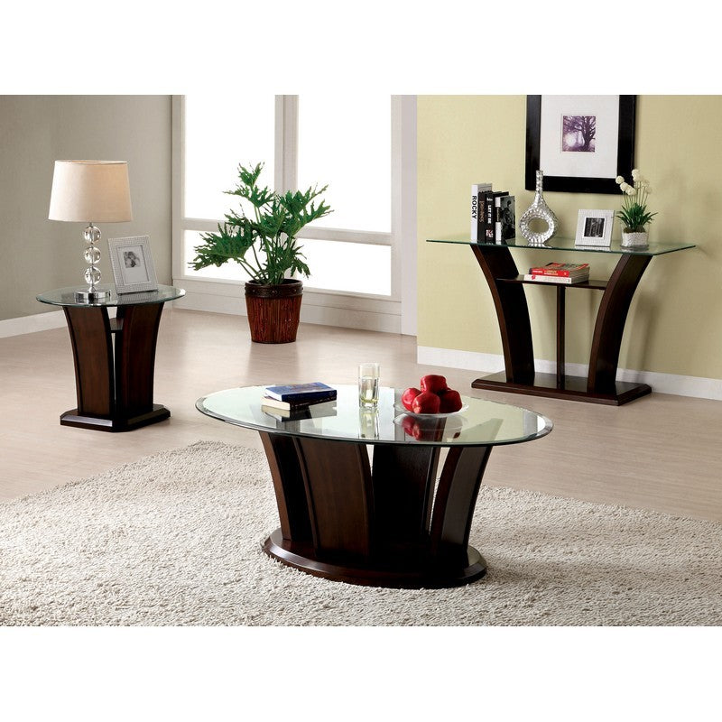 Jillyn Contemporary Glass Top Coffee Table in Dark Cherry