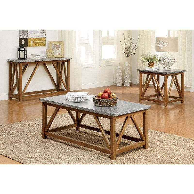 Lori Industrial Iron and Metal Nailhead Trim Sofa Table