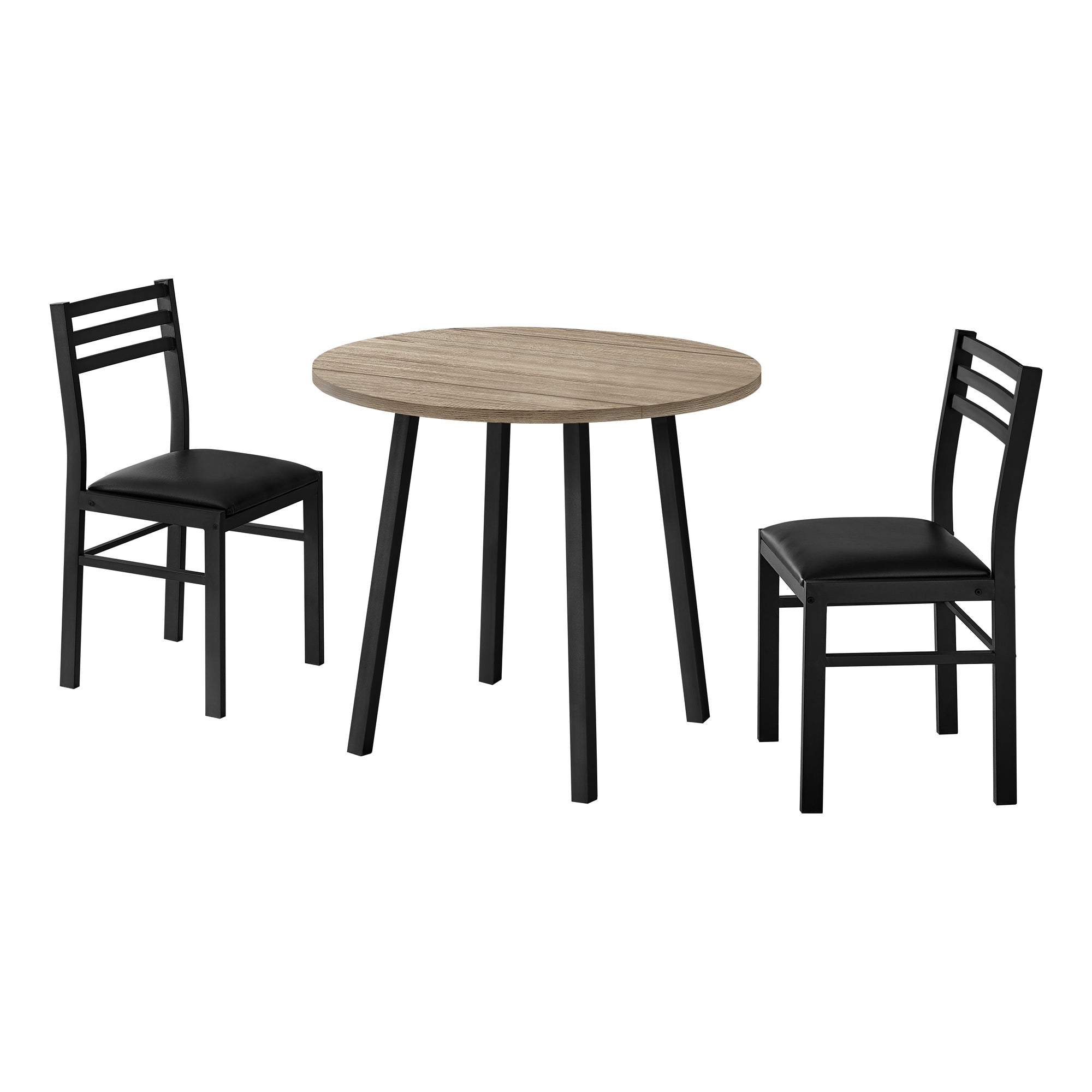 Dining Set - 3Pcs Set / Dark Taupe Top / Black Metal