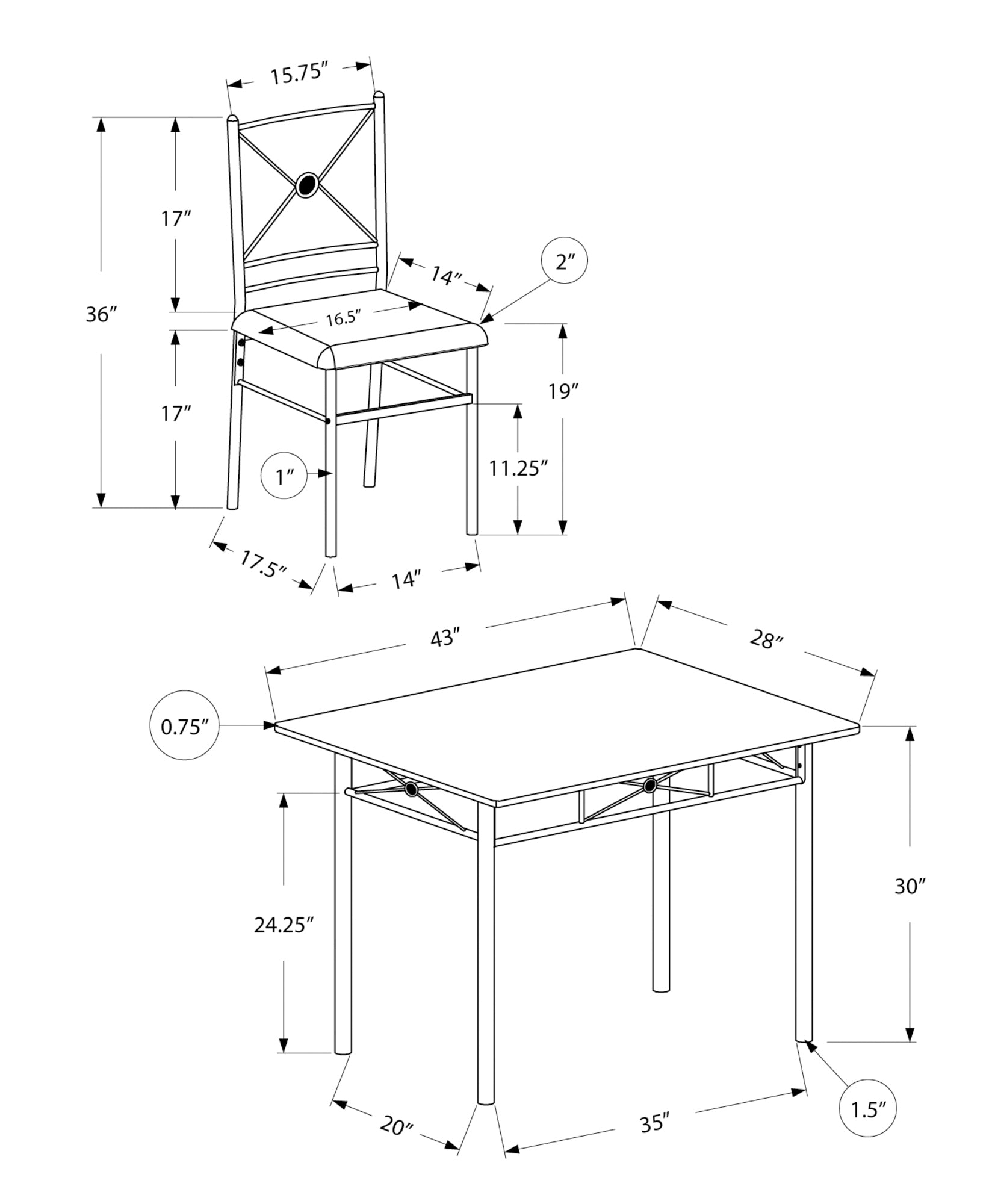 Dining Set - 5Pcs Set / Grey / Black Metal