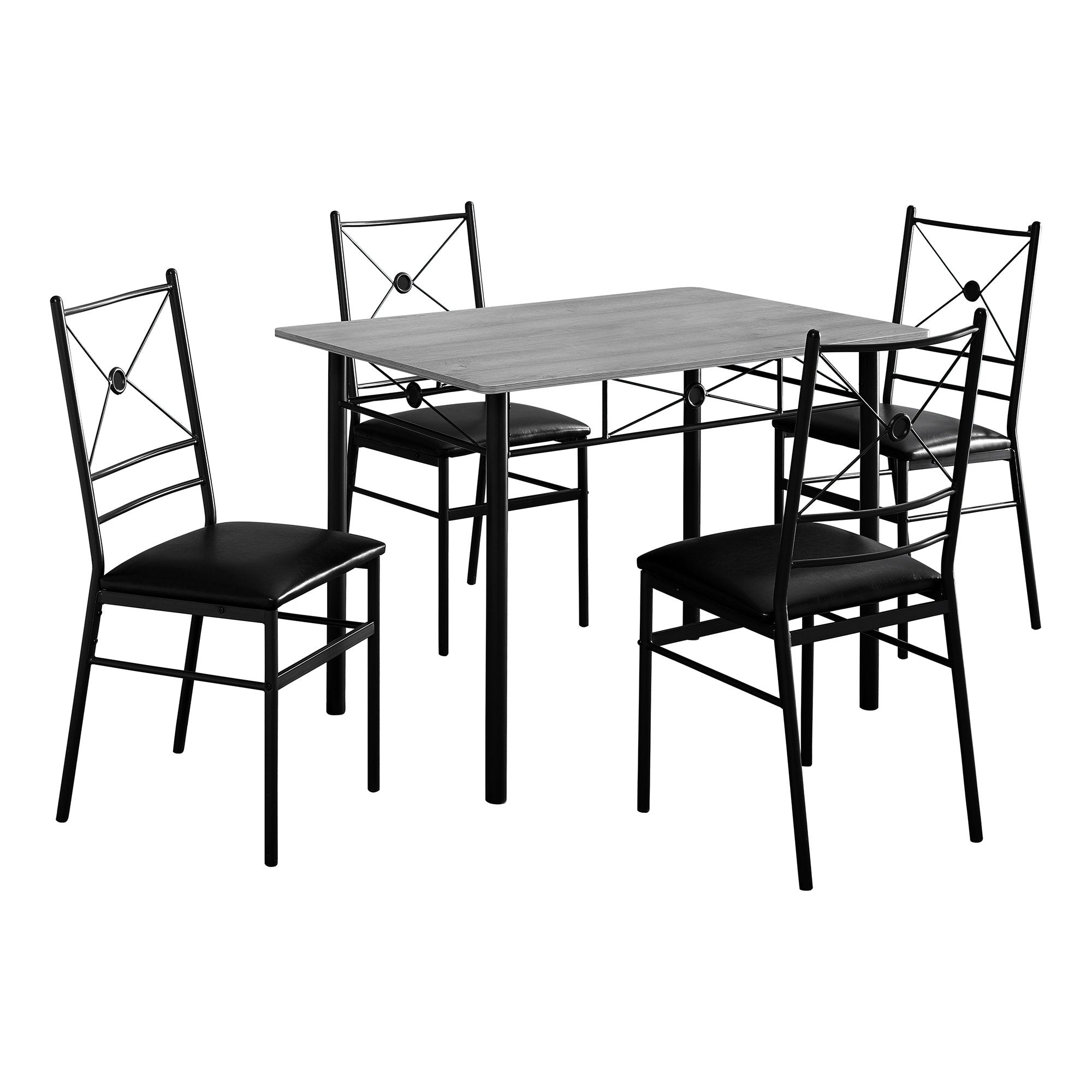 Dining Set - 5Pcs Set / Grey / Black Metal