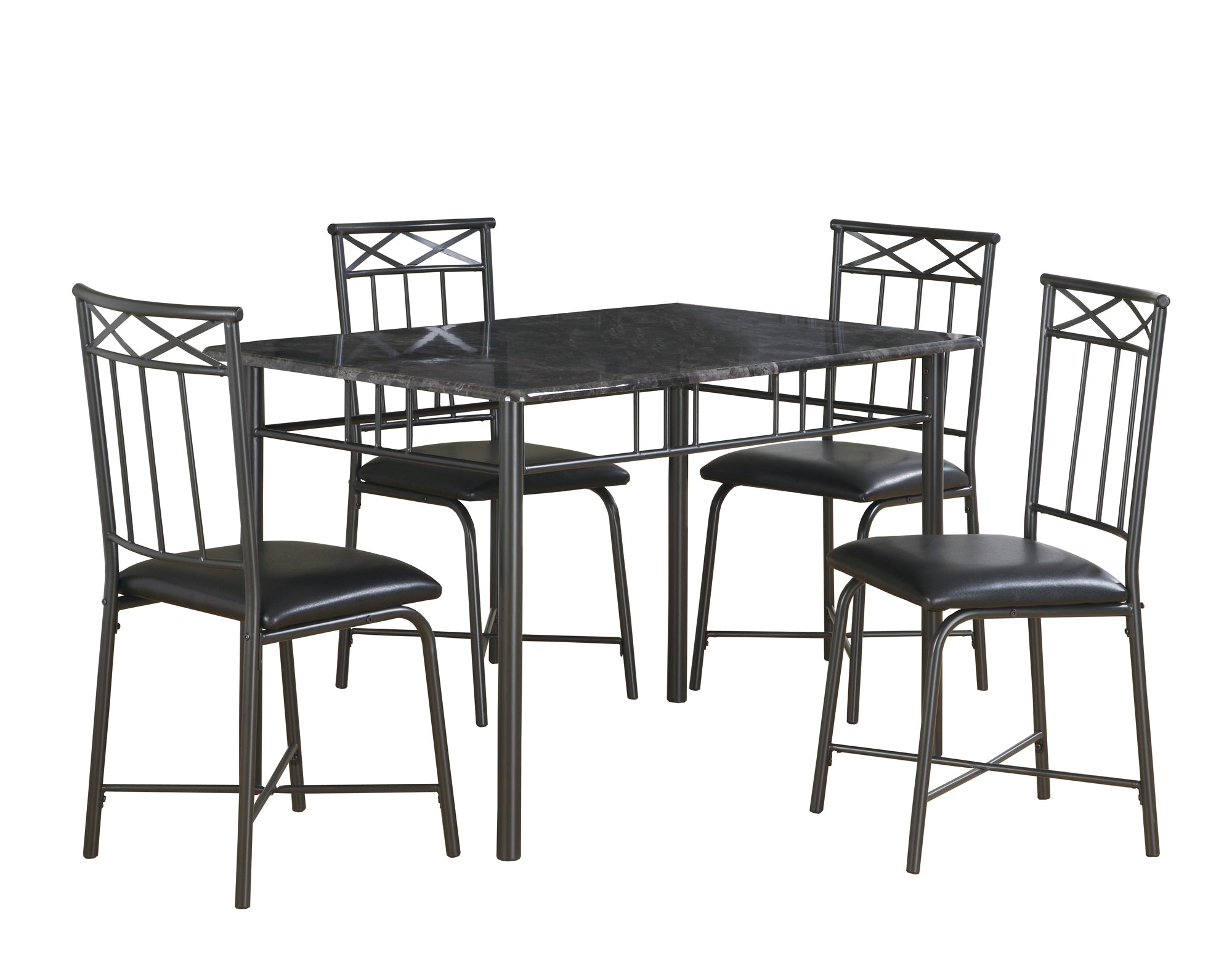 Dining Set - 5Pcs Set / Grey Marble / Charcoal Metal