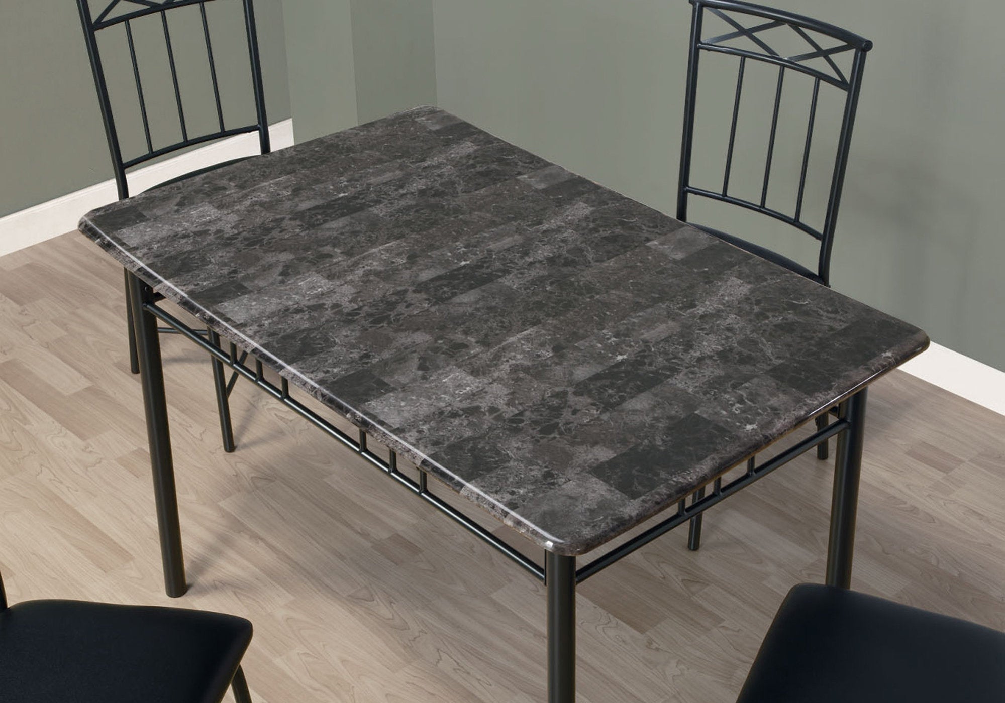 Dining Set - 5Pcs Set / Grey Marble / Charcoal Metal