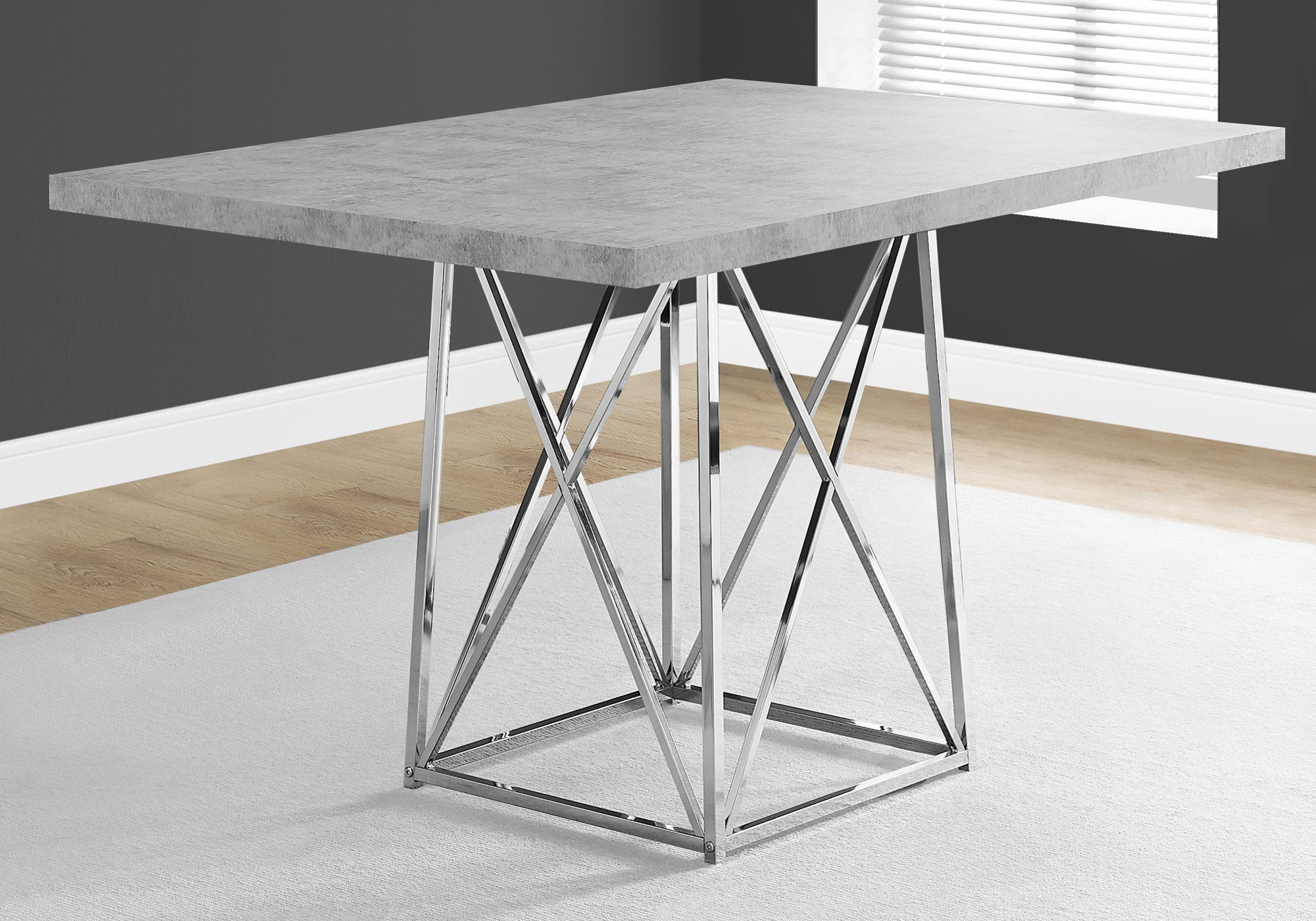 Dining Table - 36X 48 / Grey Cement / Chrome Metal