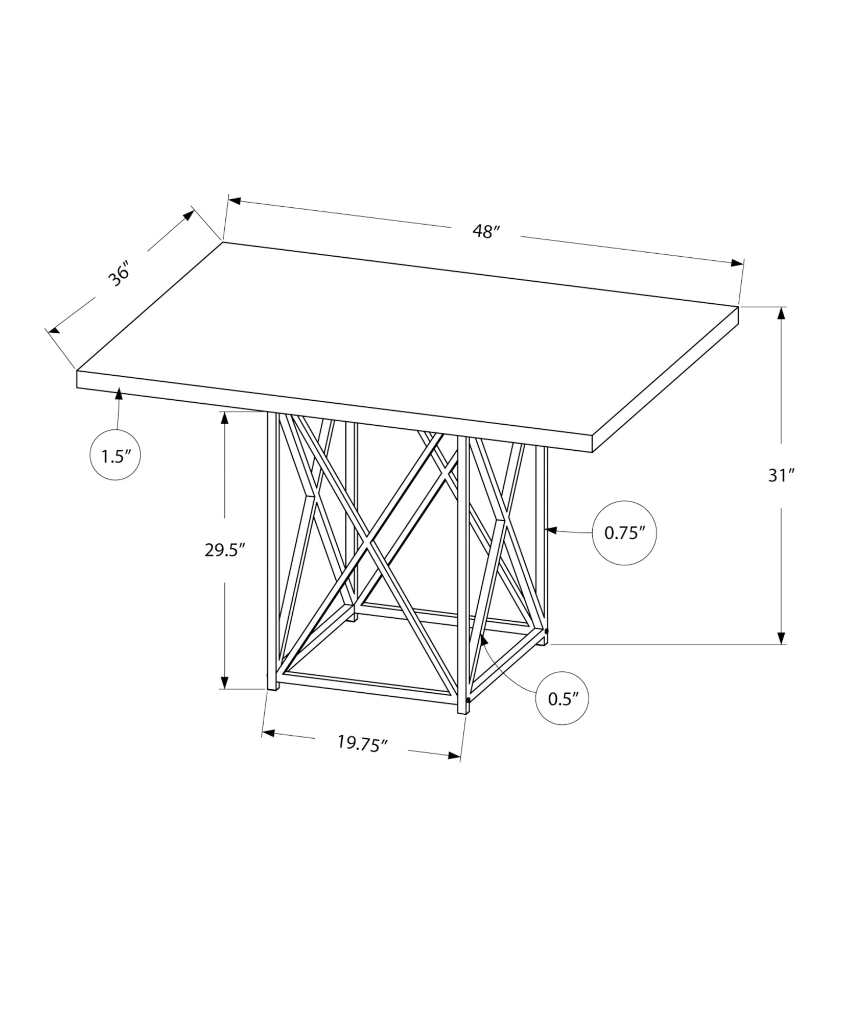 Dining Table - 36X 48 / Grey Cement / Chrome Metal