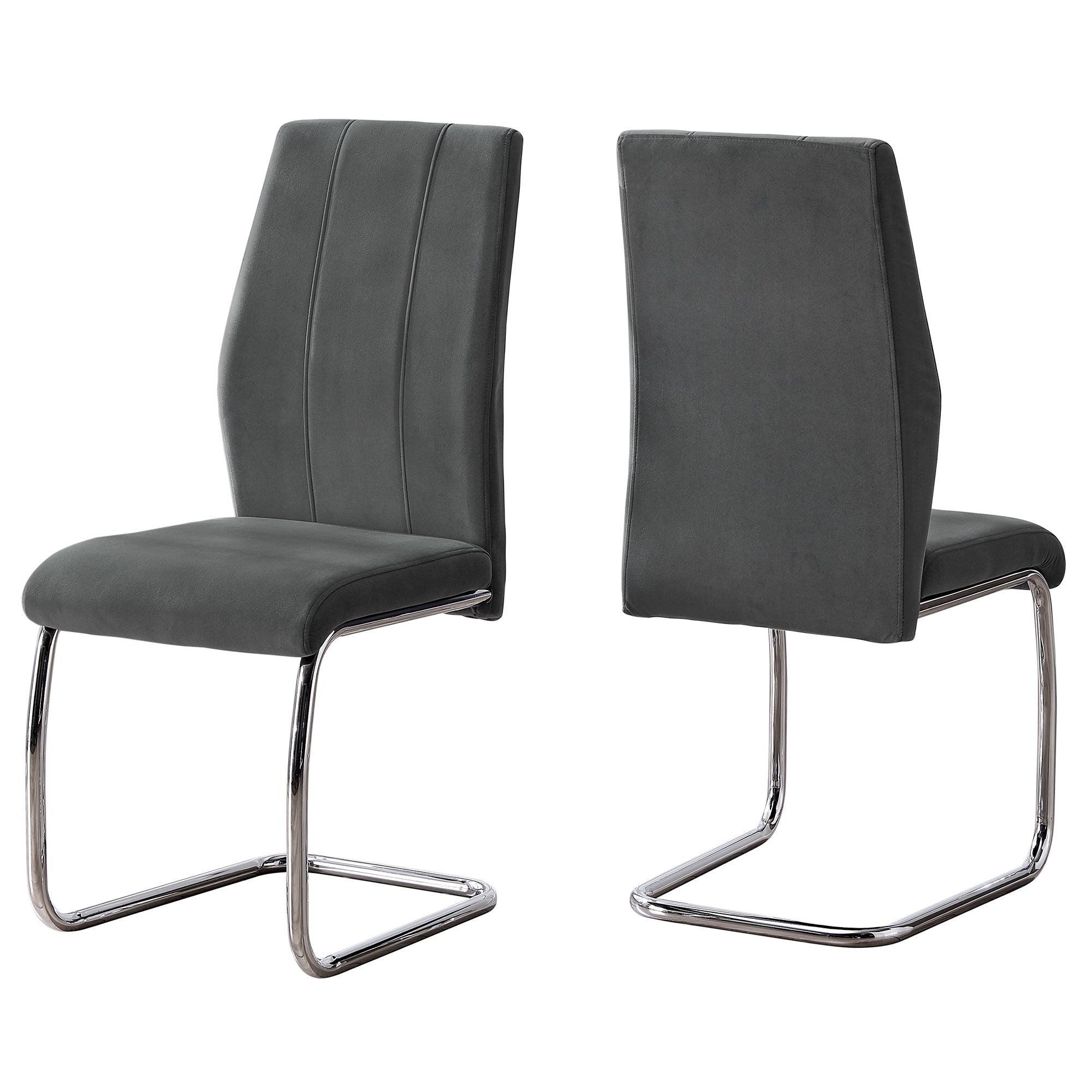 Dining Chair - 2Pcs / 39H / Dark Grey Velvet / Chrome