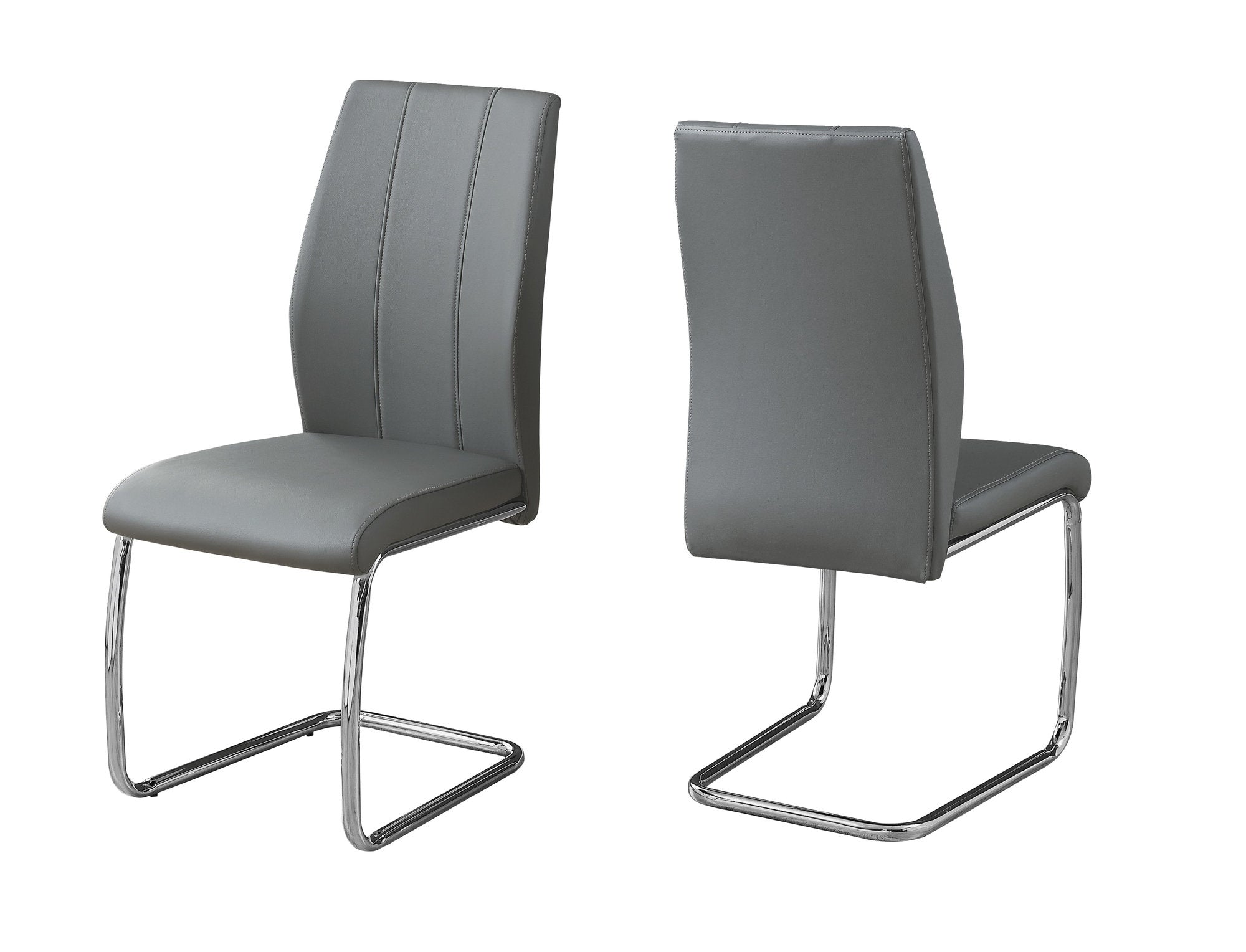 Dining Chair - 2Pcs / 39H / Grey Leather-Look / Chrome