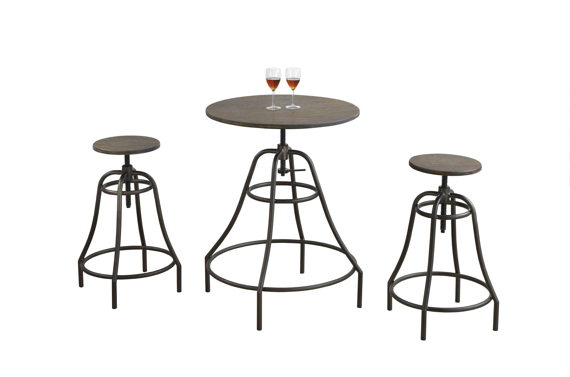 Dining Set - 3Pcs Set / Distressed Brown / Bronze Metal