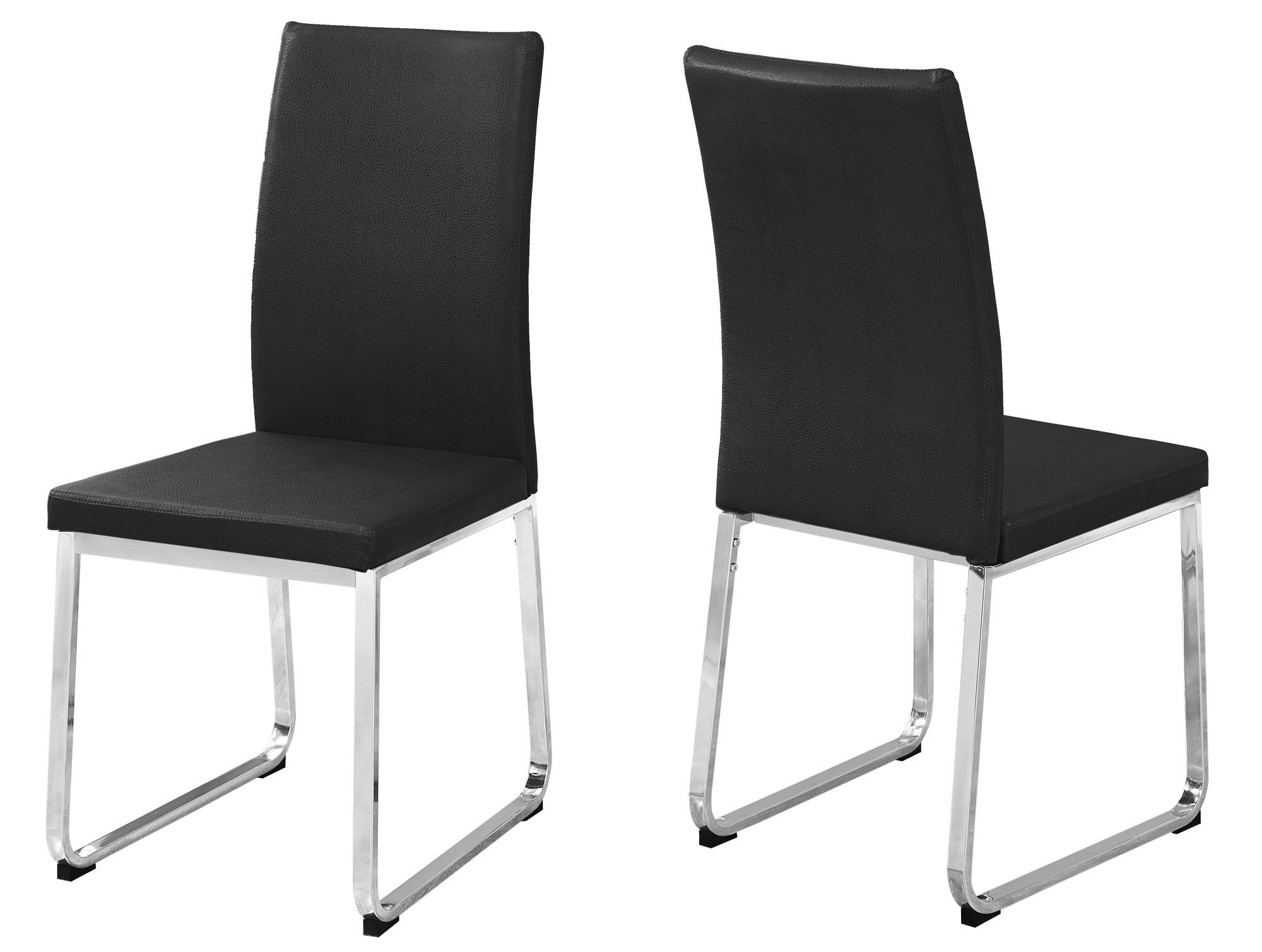 Dining Chair - 2Pcs / 38H / Black Leather-Look / Chrome