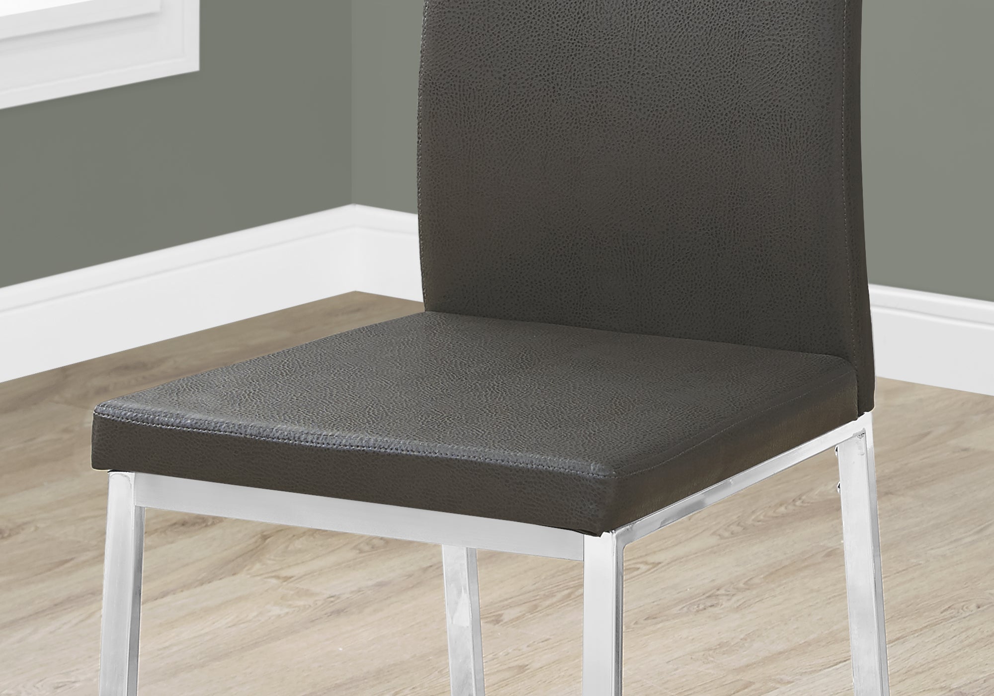 Dining Chair - 2Pcs / 38H / Grey Leather-Look / Chrome