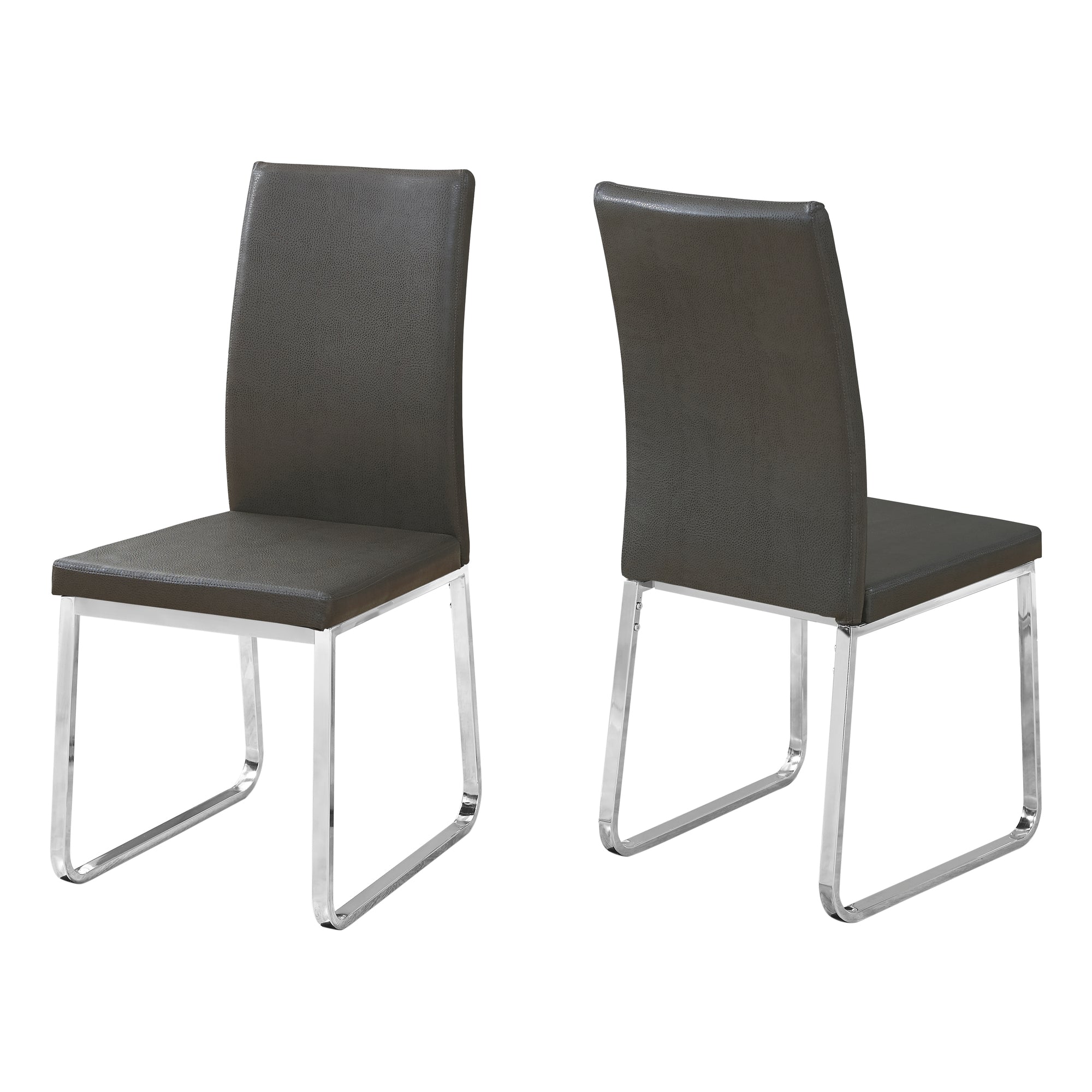 Dining Chair - 2Pcs / 38H / Grey Leather-Look / Chrome