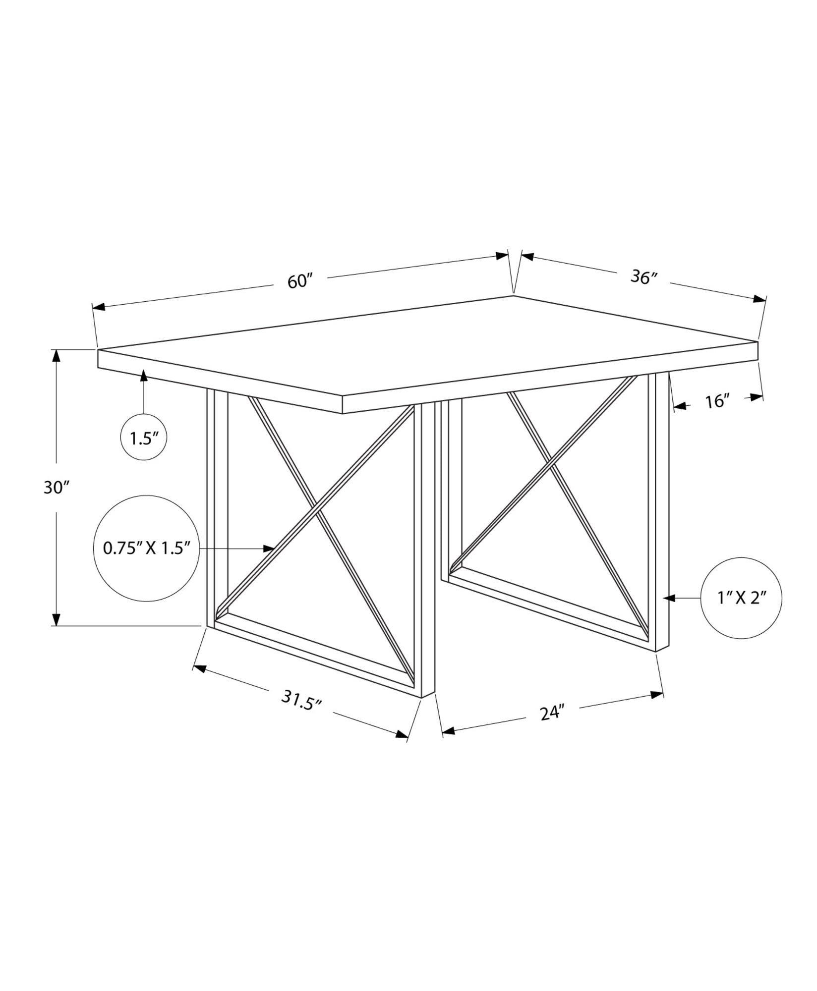 Dining Table - 36X 60 / Dark Taupe / Black Metal