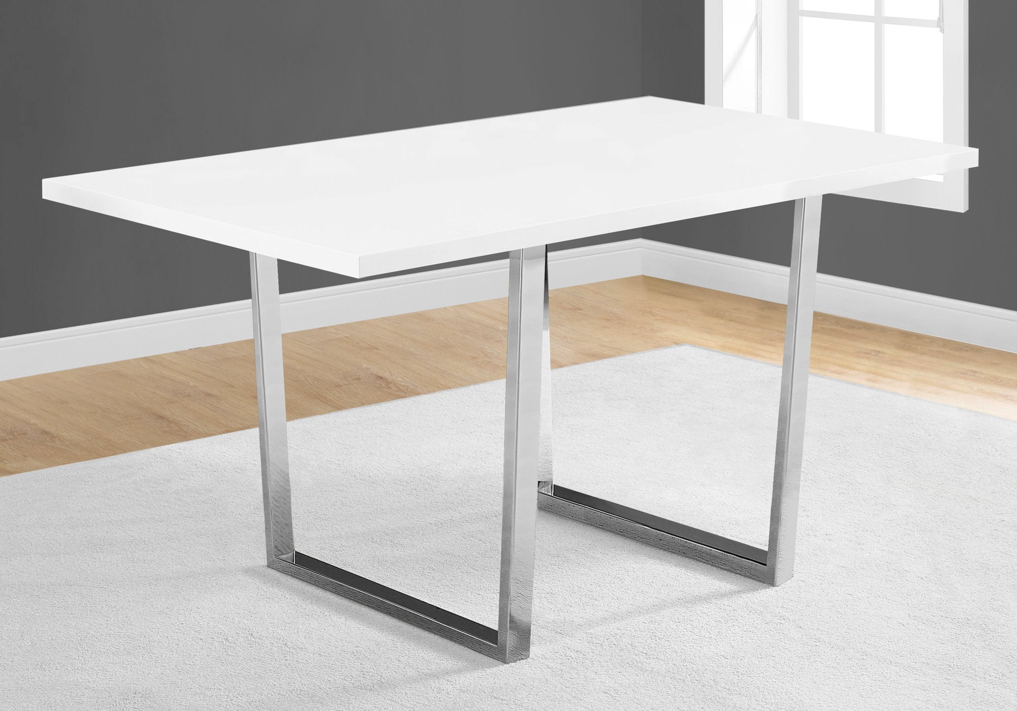 Dining Table - 36X 60 / White Glossy / Chrome Metal