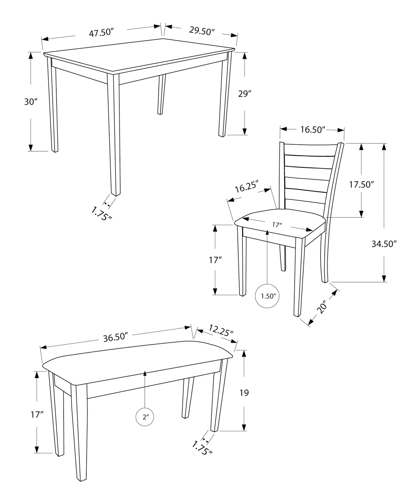 Dining Set - 5Pcs Set / Espresso Bench & 3 Side Chairs